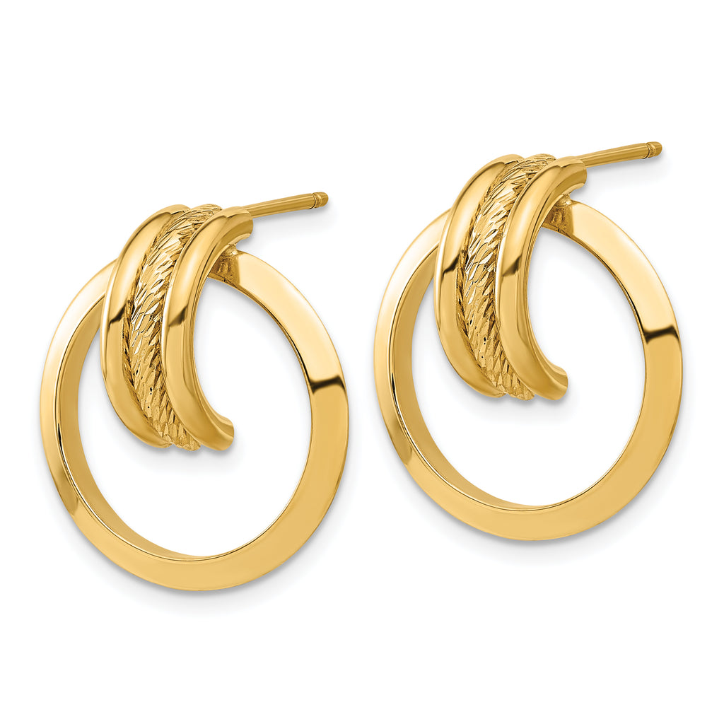 14k Diamond-cut Center Triple Wire in Circle Post Dangle Earrings