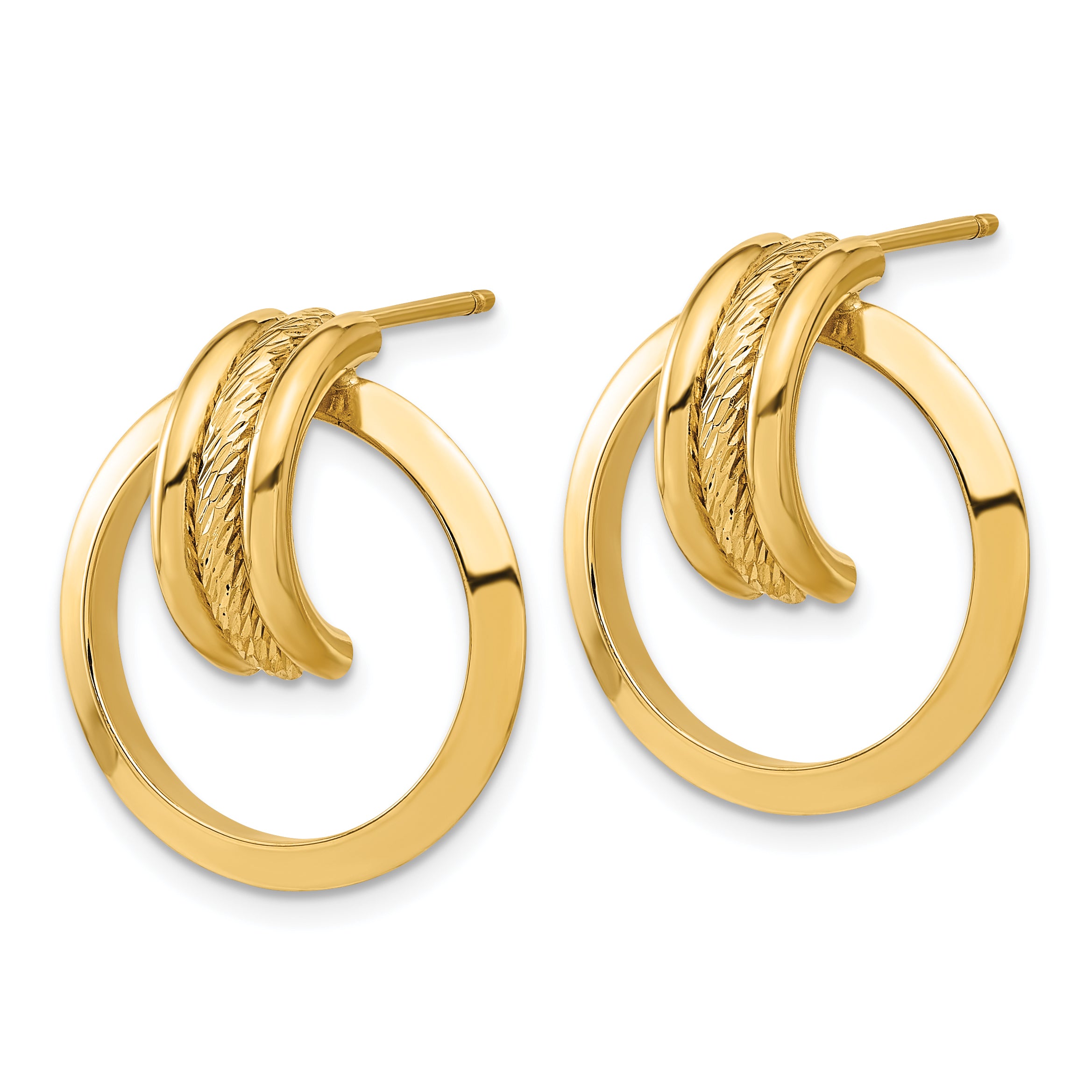 14k Diamond-cut Center Triple Wire in Circle Post Dangle Earrings