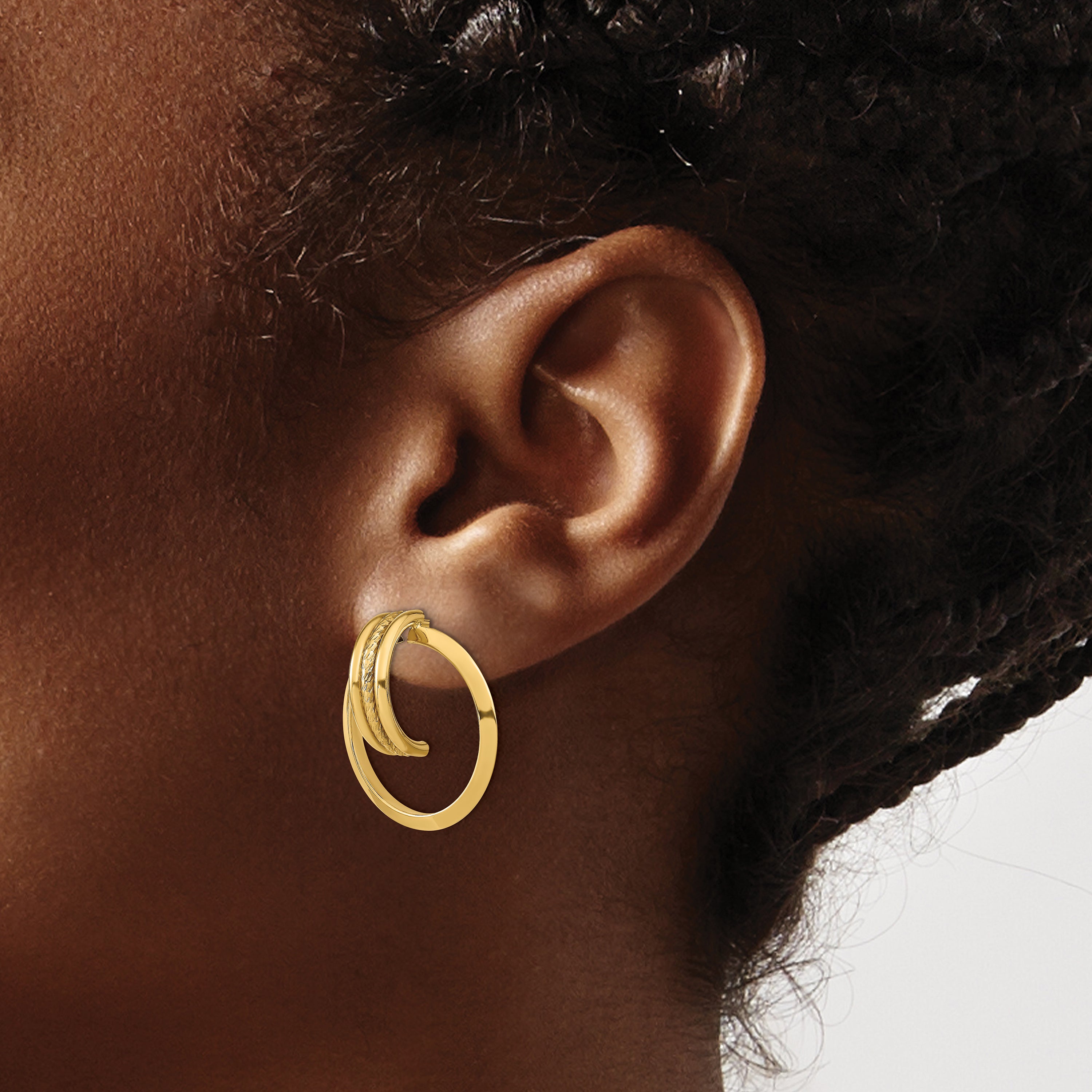 14k Diamond-cut Center Triple Wire in Circle Post Dangle Earrings