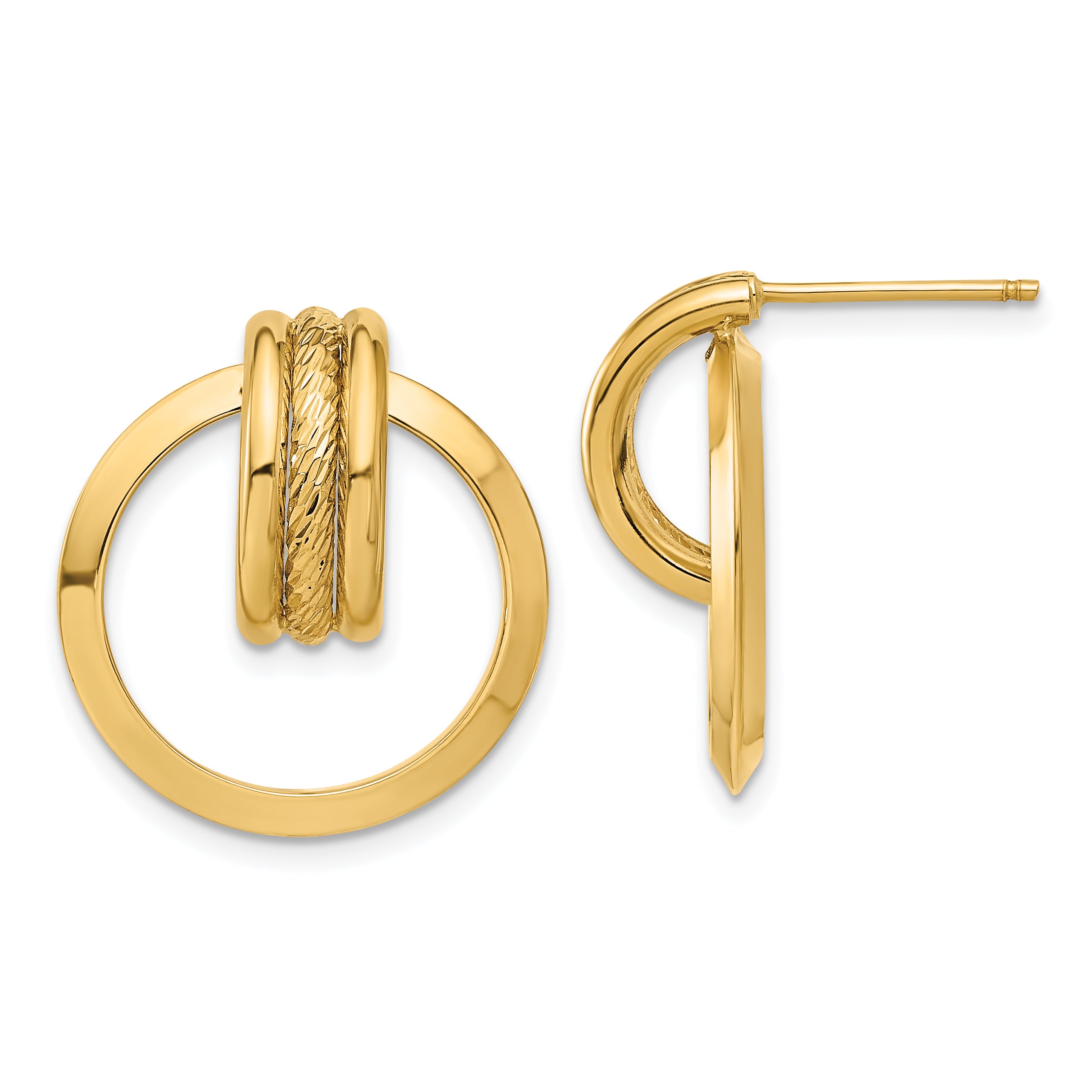 14k Diamond-cut Center Triple Wire in Circle Post Dangle Earrings