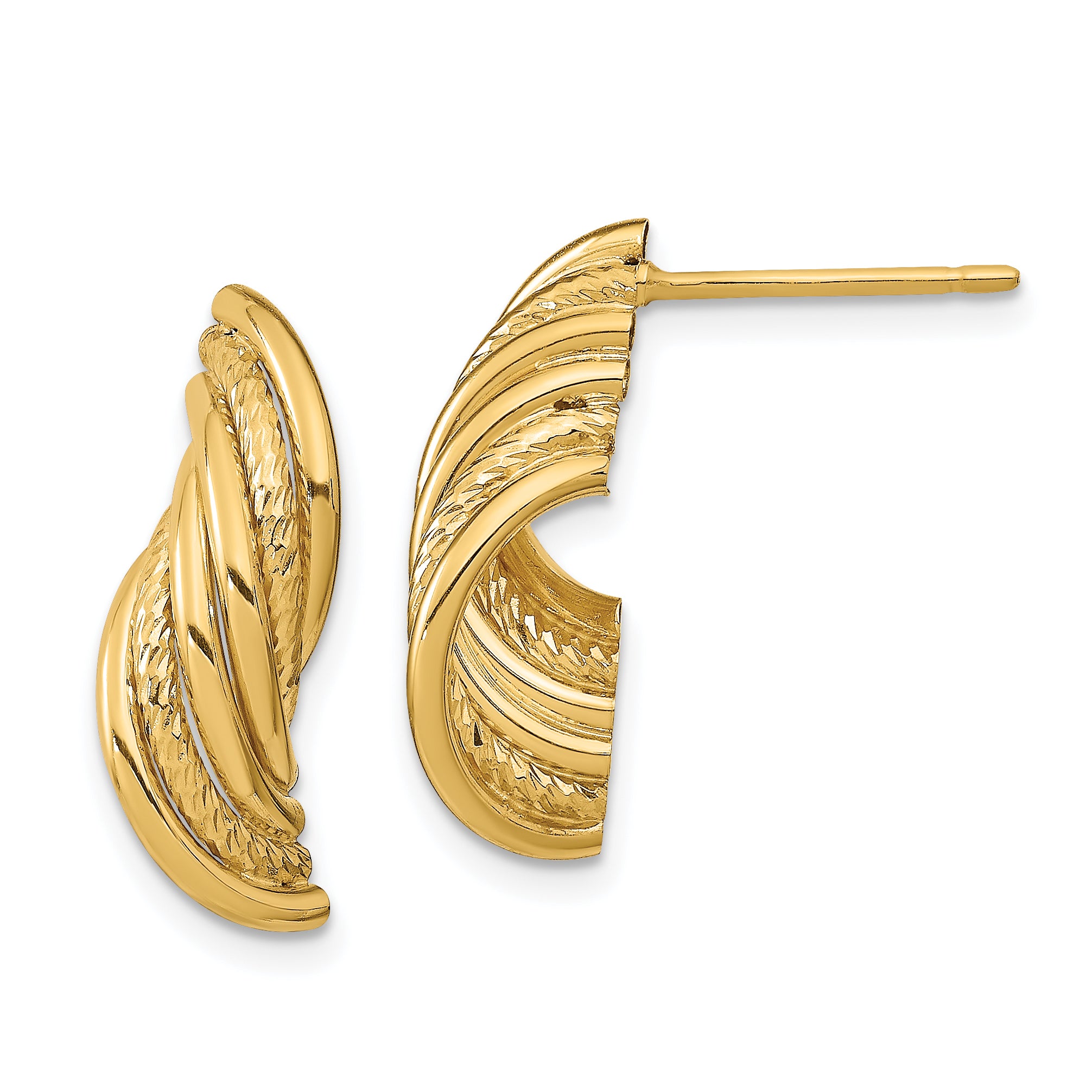 14k Fancy Polished Diamond-cut Twisted Post Dangle Earrings Main image