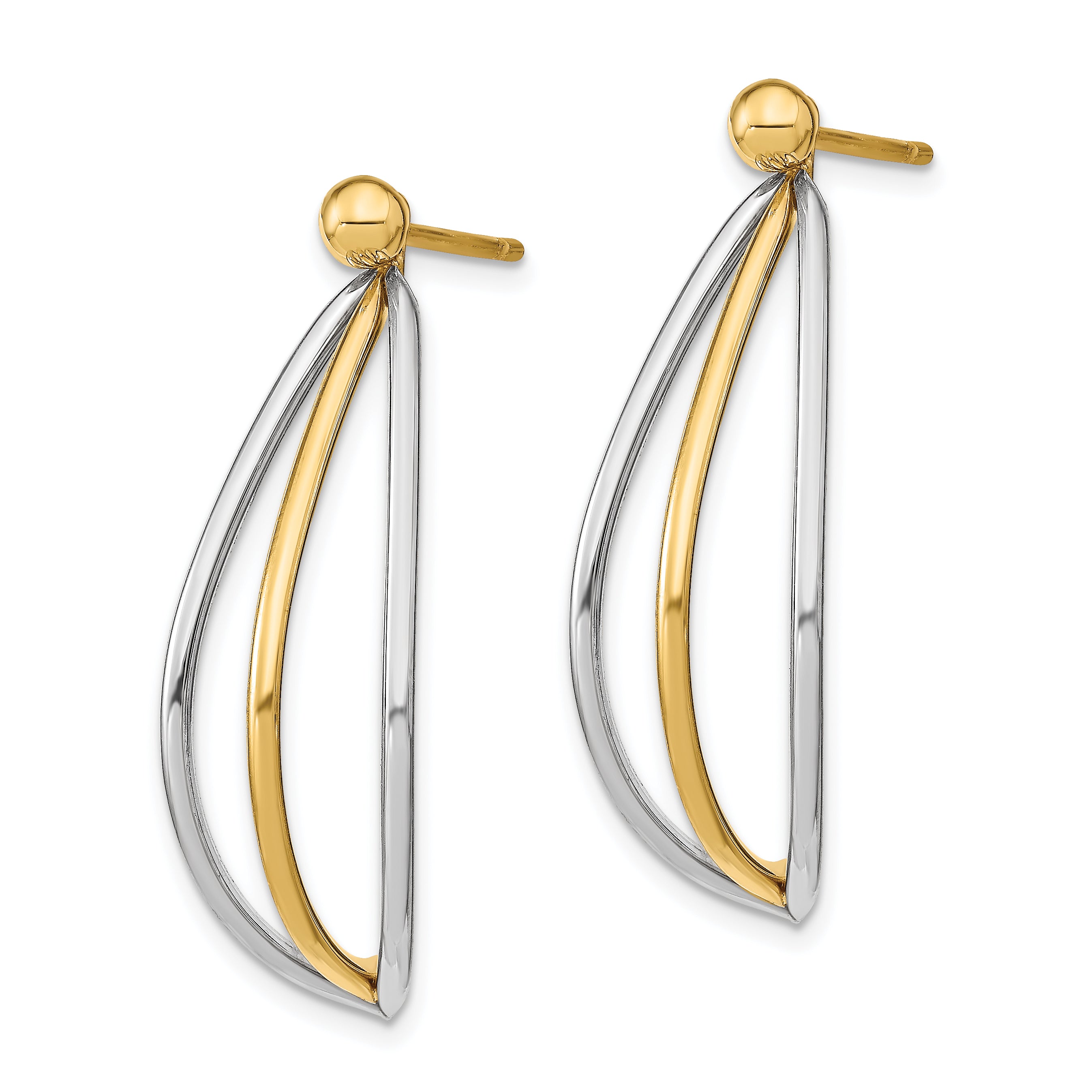 14k w/ White Rhodium Ball Stud w/ Triple Wire Dangle Jacket Earrings