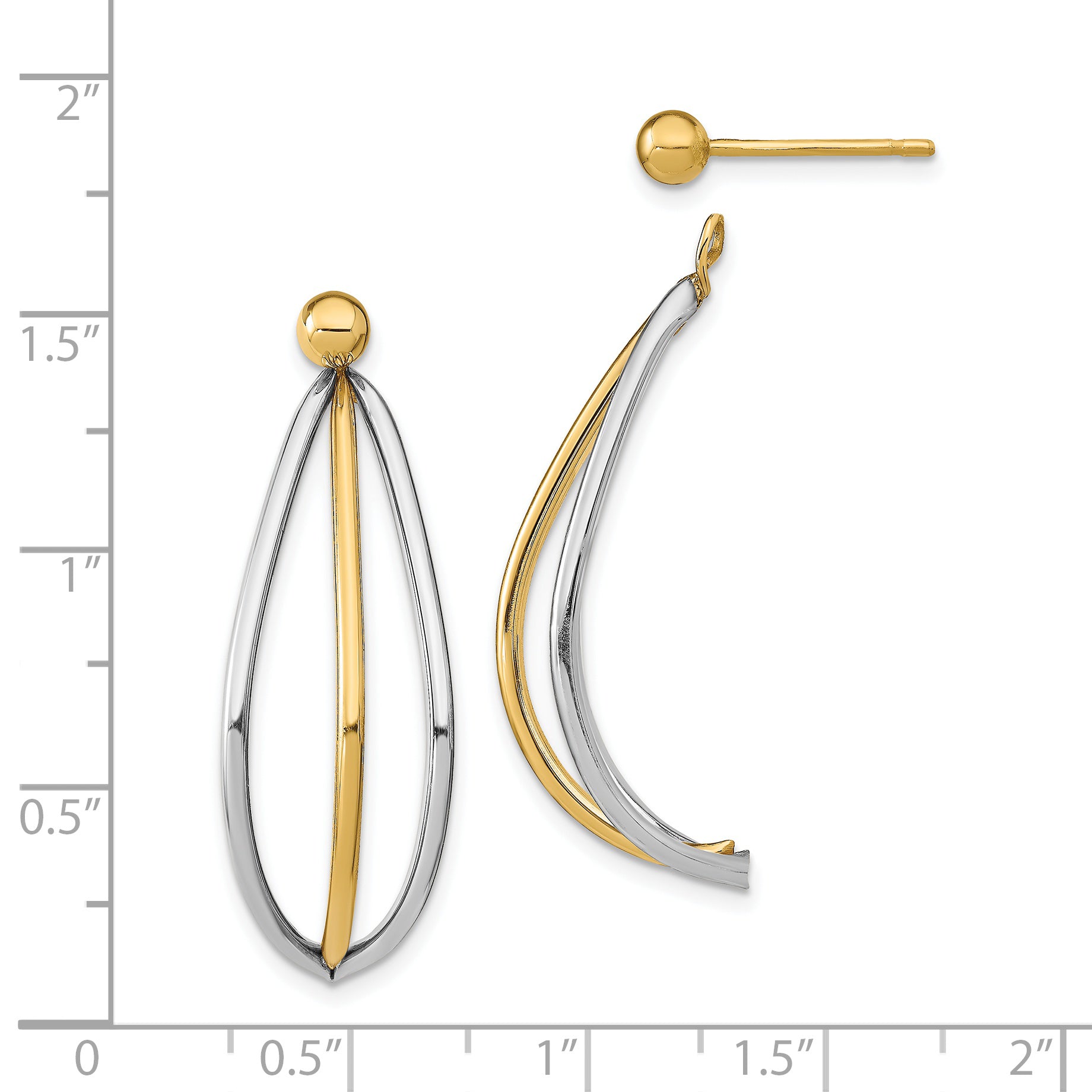 14k w/ White Rhodium Ball Stud w/ Triple Wire Dangle Jacket Earrings