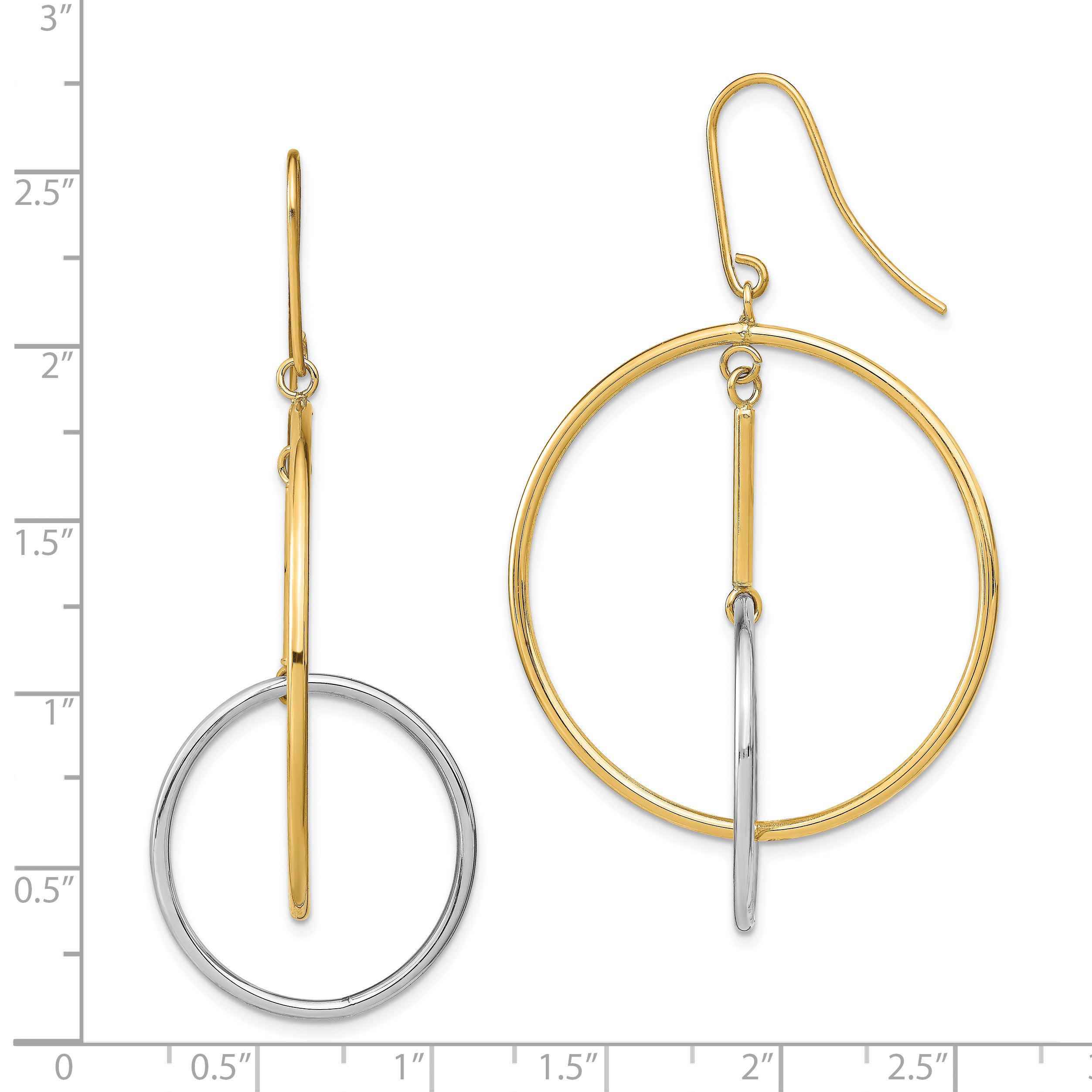 14k Two-Tone Double Circle & Bar Dangle Earrings