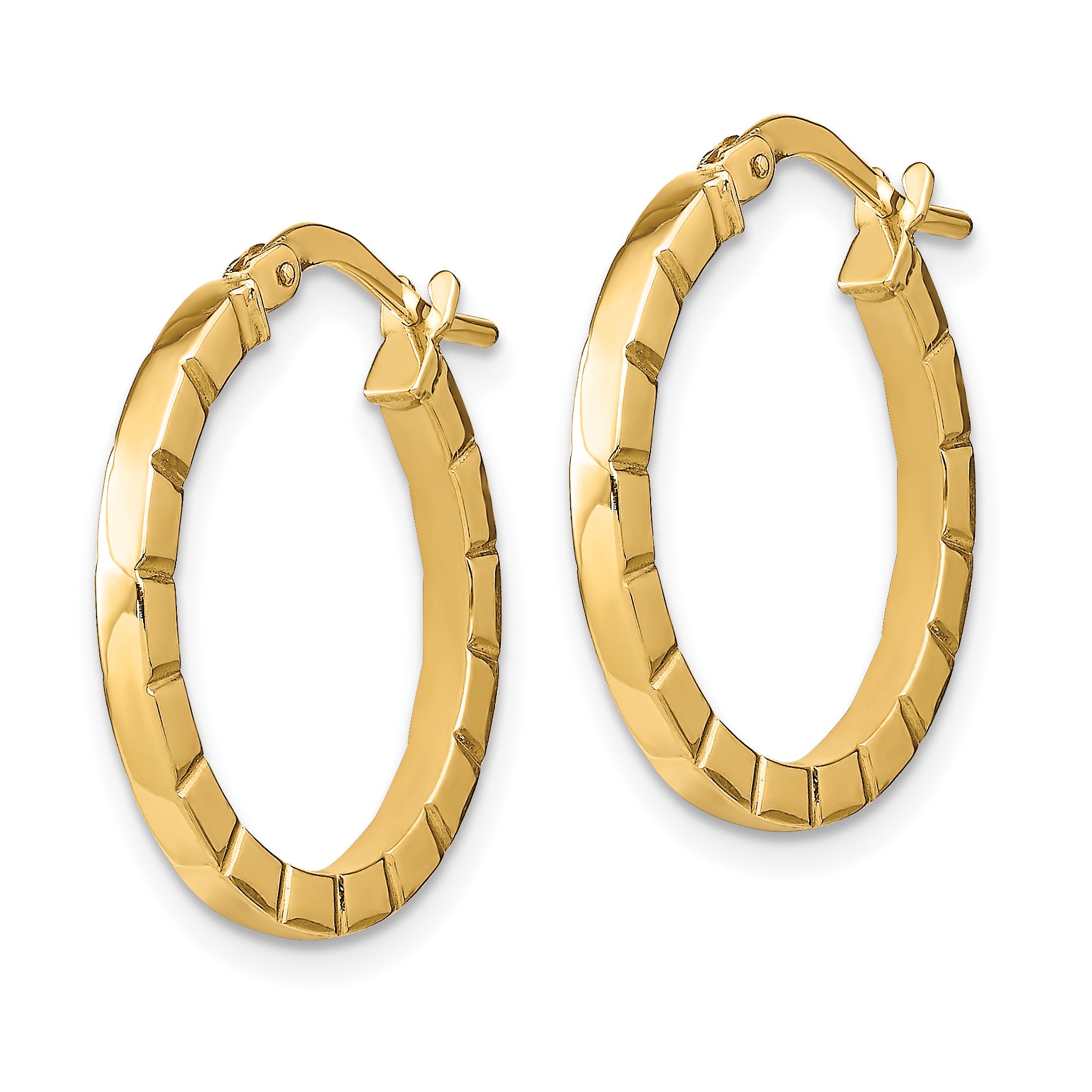 14k Small Striped Edge Hoop Earrings Secondary image