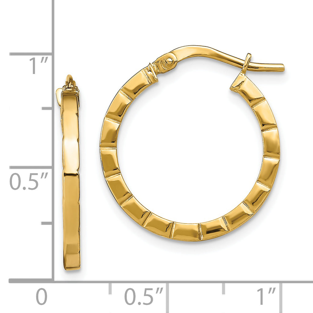 14k Small Striped Edge Hoop Earrings