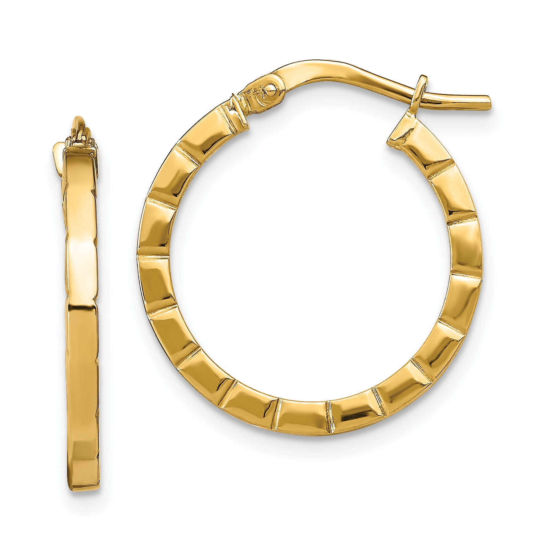 14k Small Striped Edge Hoop Earrings Main image