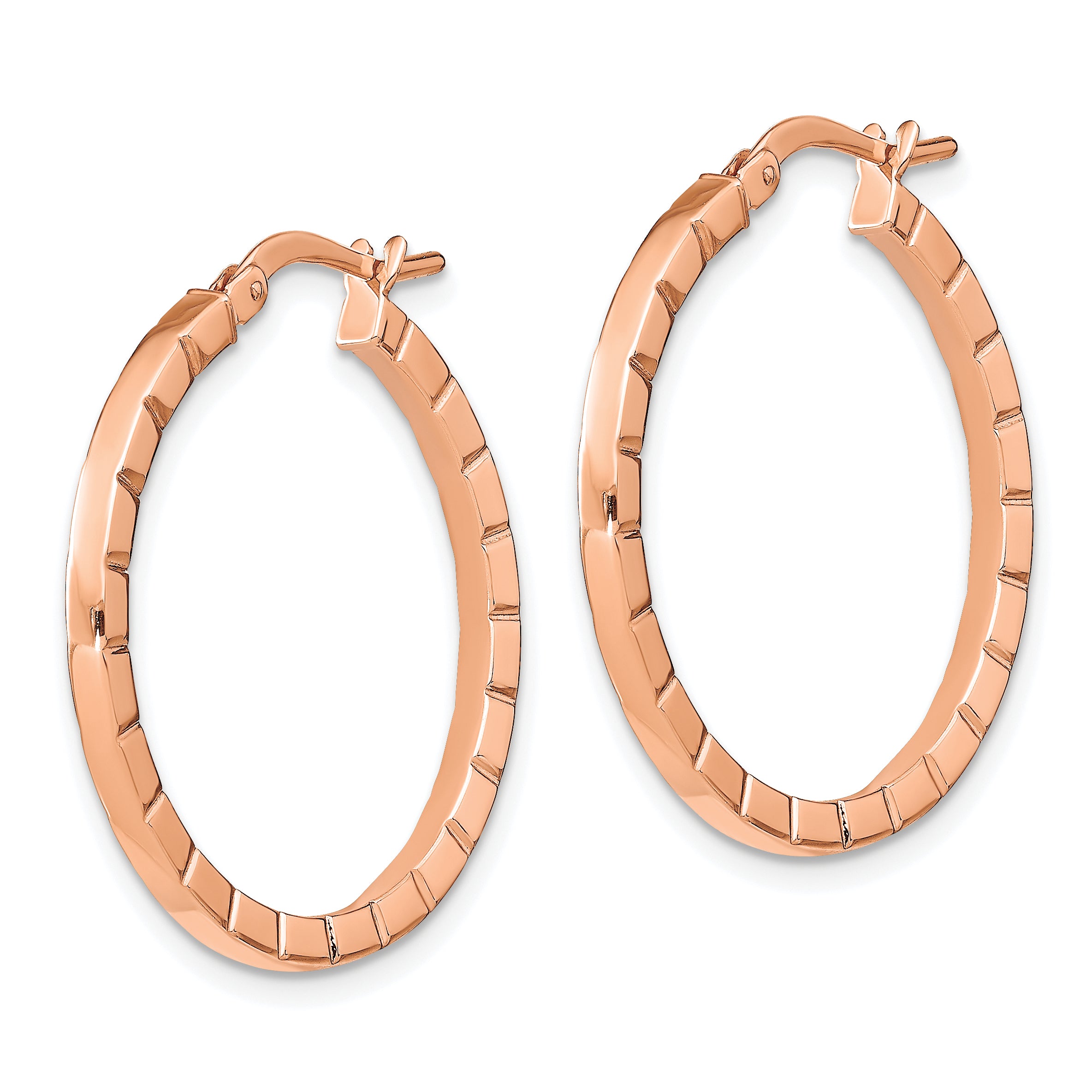 14k Rose Gold Striped Edge Hoop Earrings Secondary image
