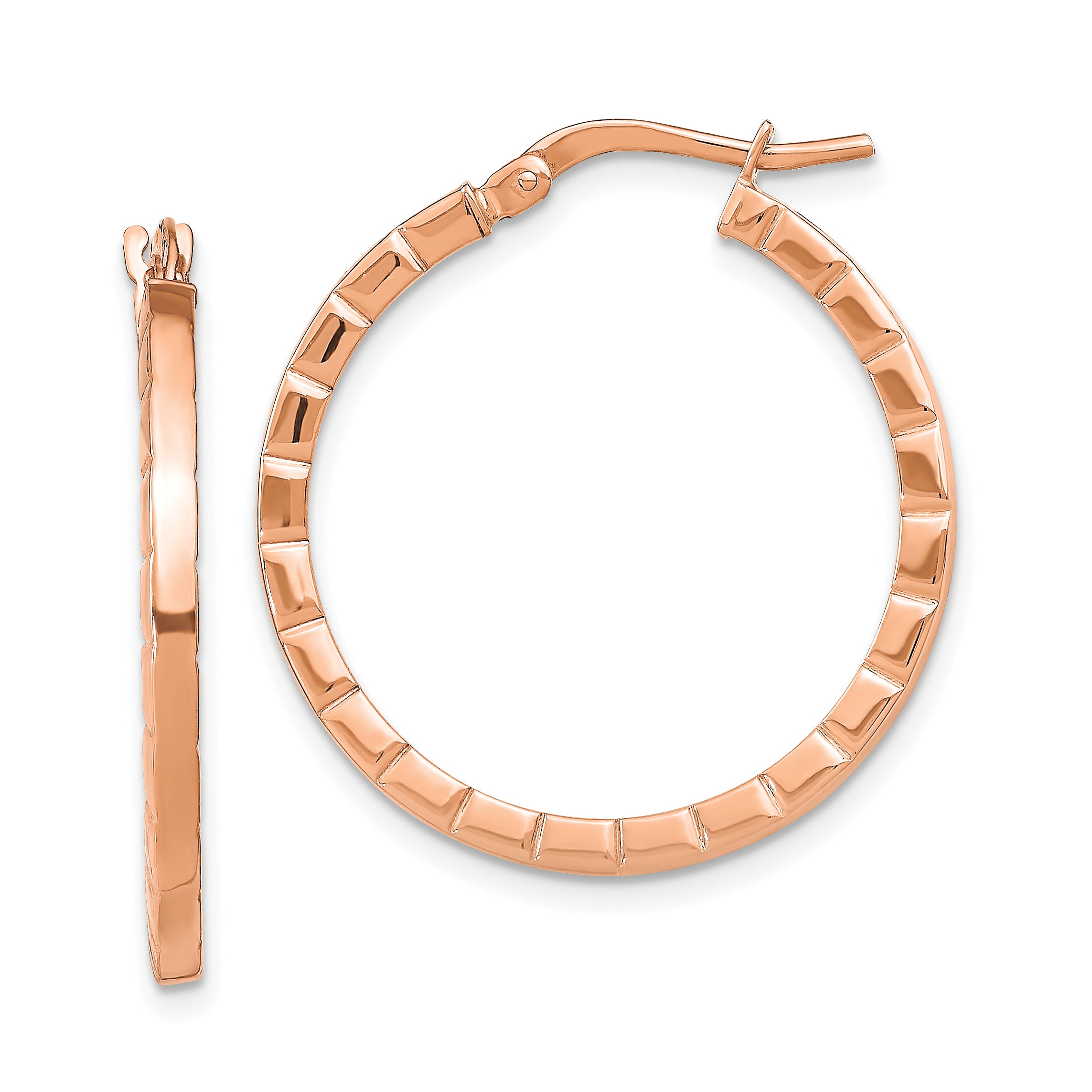 14k Rose Gold Striped Edge Hoop Earrings Main image