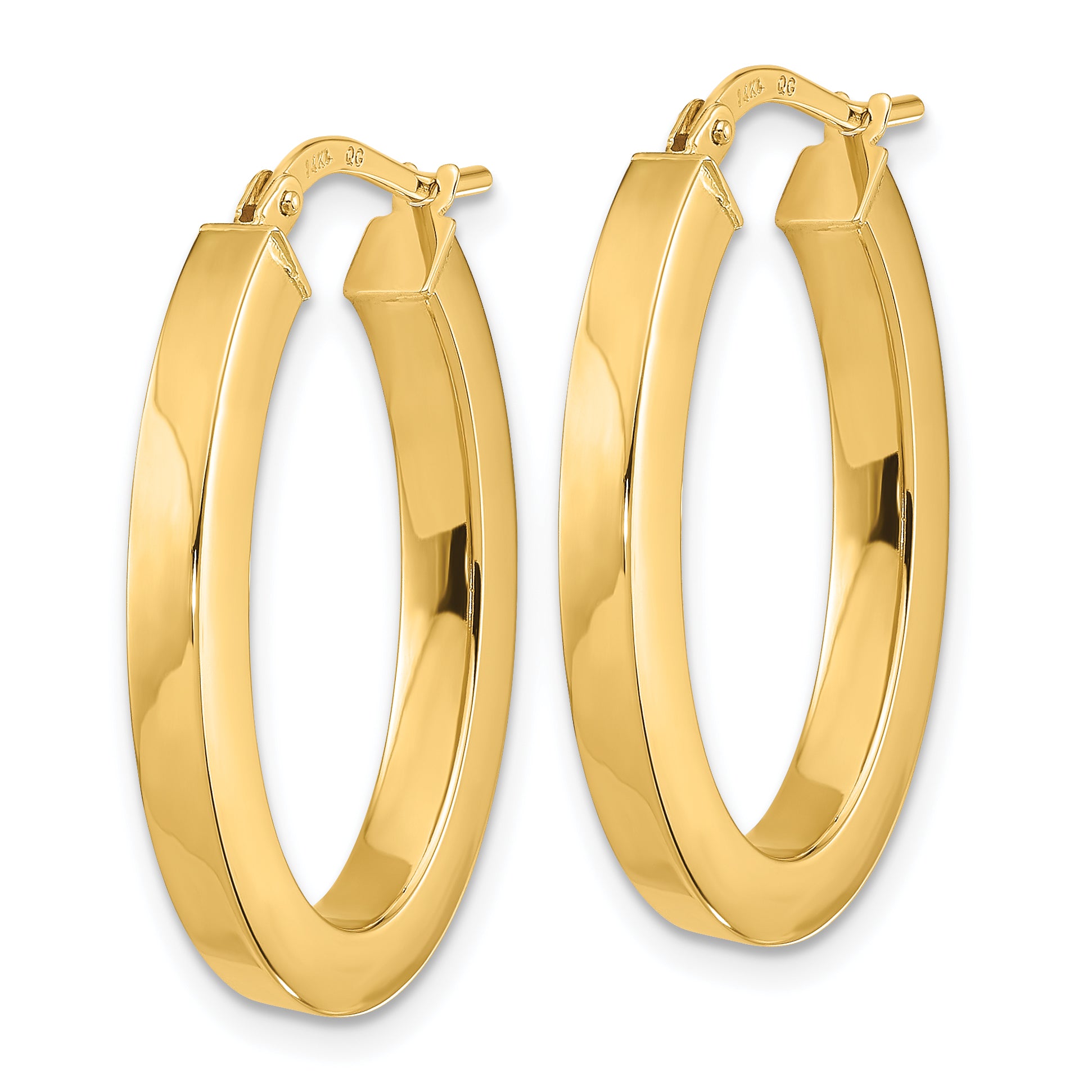 14k Polished Square Tube Oval Hoop Earrings Secondary image
