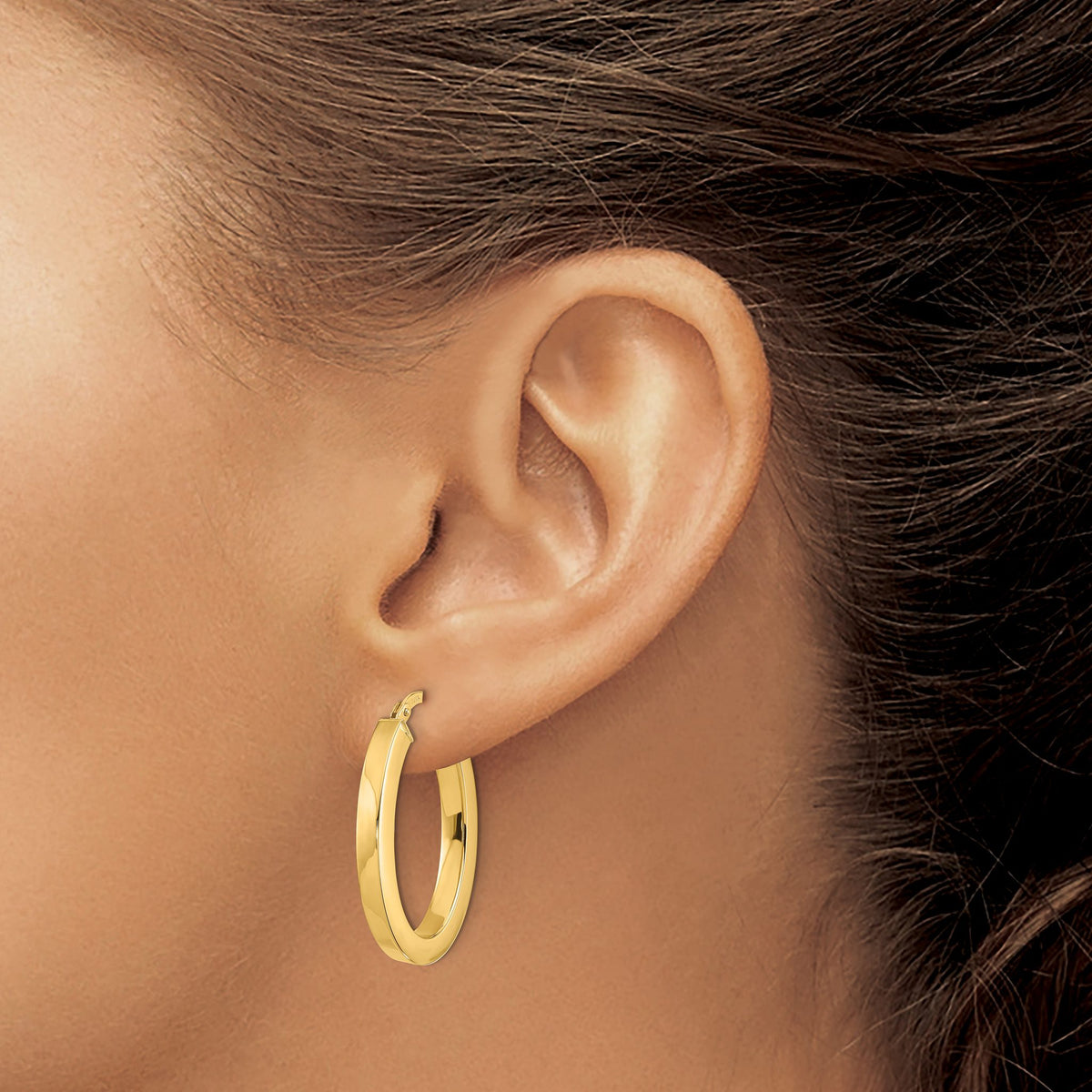 Square Tube Oval Hoop Earrings in 14K Yellow Gold, 19x23mm - Sophia Jewelers