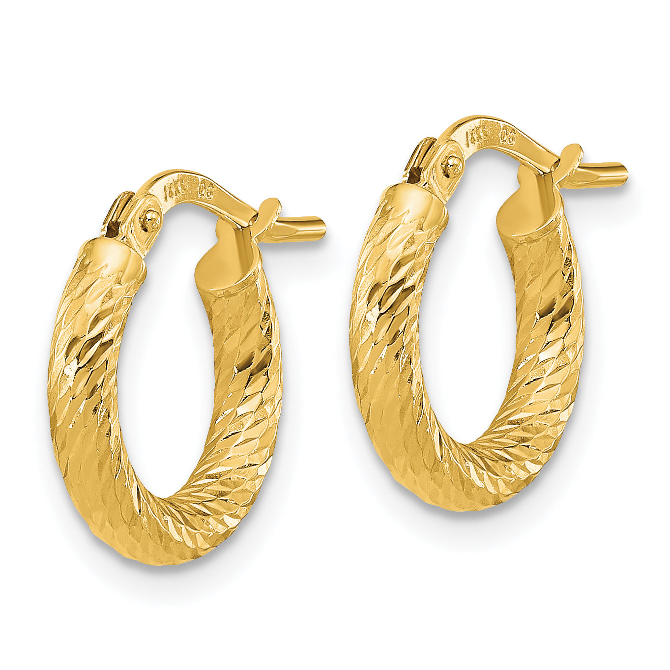14k Polished and Diamond-cut 2.4mm Hoop Earrings Secondary image