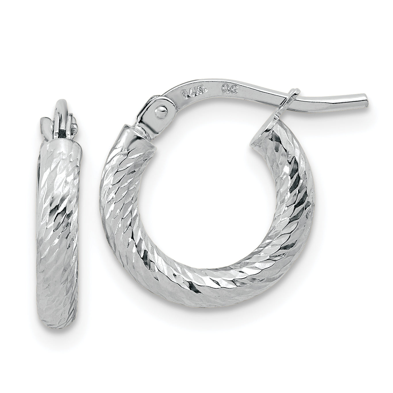 14k White Gold Polished Diamond-cut 2.4mm Hoop Earrings Main image