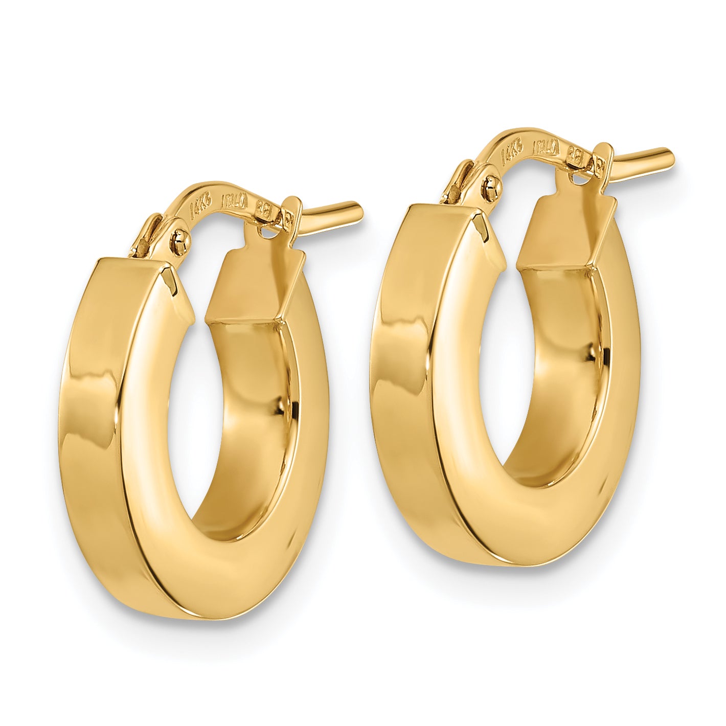 14k Polished 3mm Square Tube Hoop Earrings Secondary image