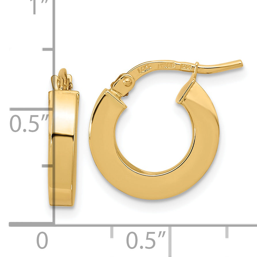14k Polished 3mm Square Tube Hoop Earrings
