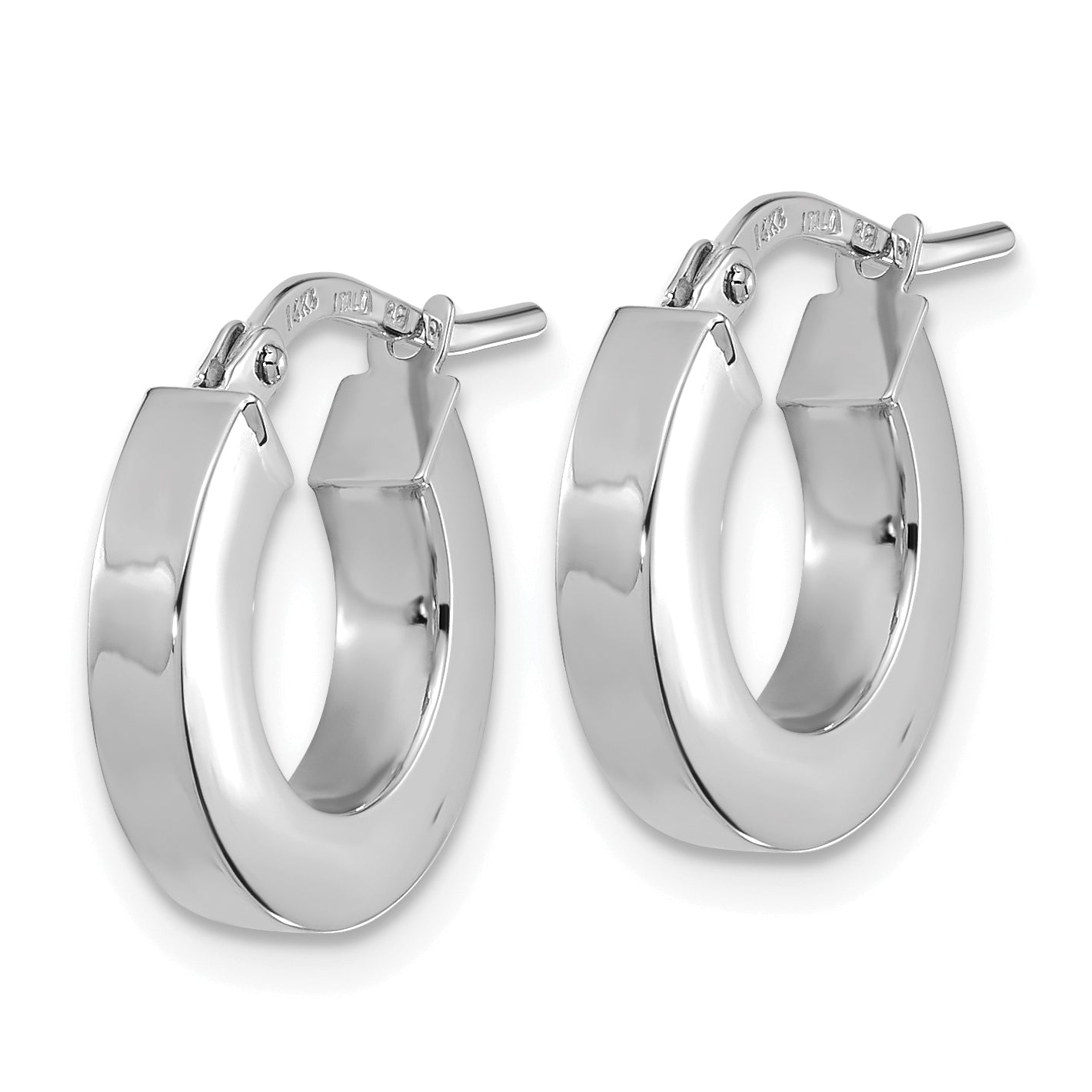 14k White Gold Polished 3mm Square Tube Hoop Earrings Secondary image