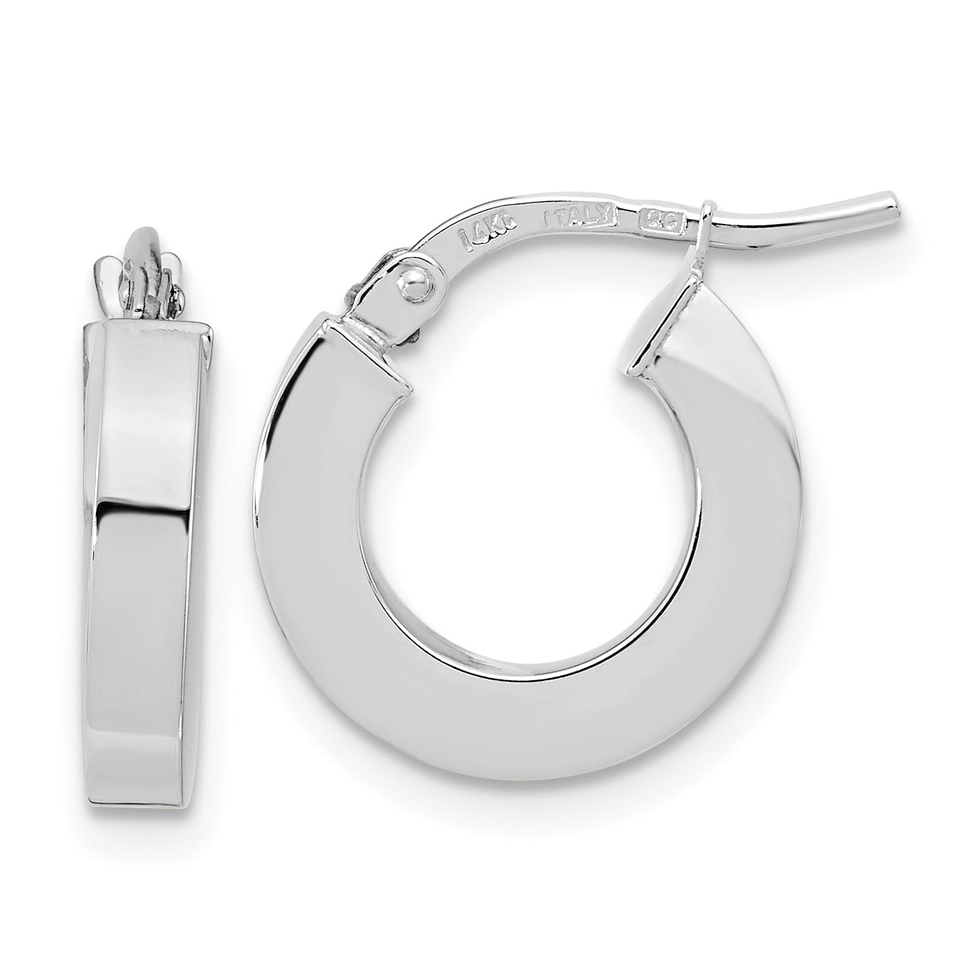 14k White Gold Polished 3mm Square Tube Hoop Earrings Main image