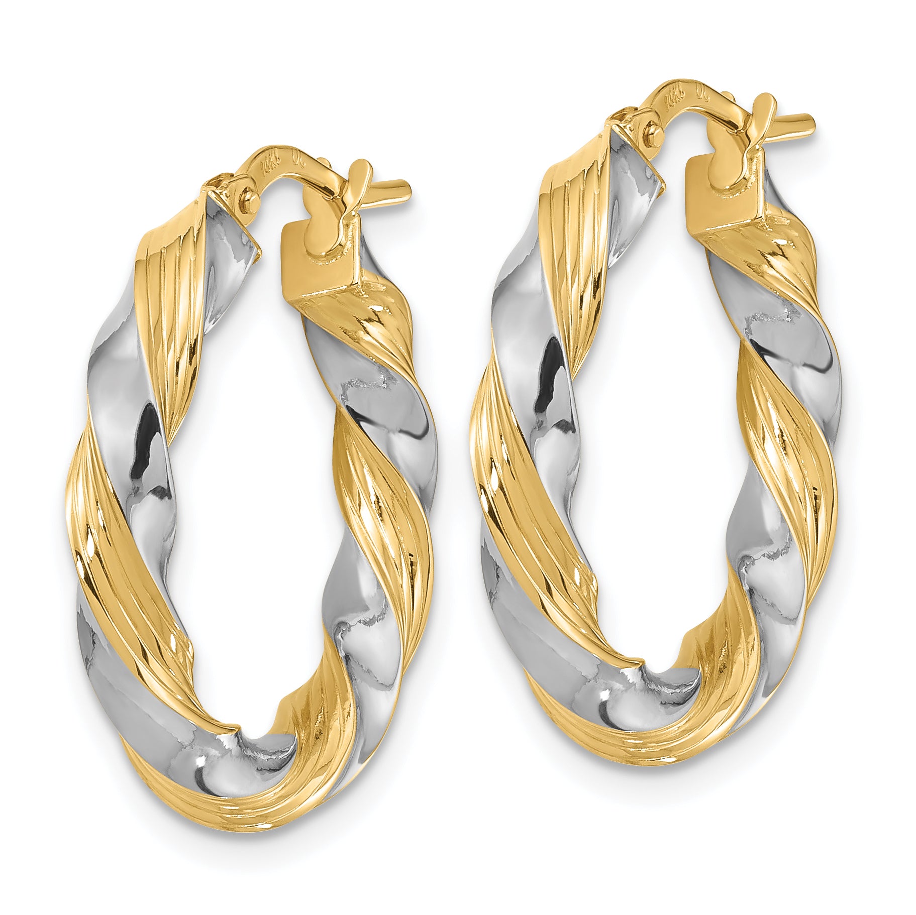 14k w/White Rhodium Polished Twisted Hoop Earrings Secondary image