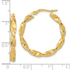 14k Polished and Textured Twisted Hoop Earrings