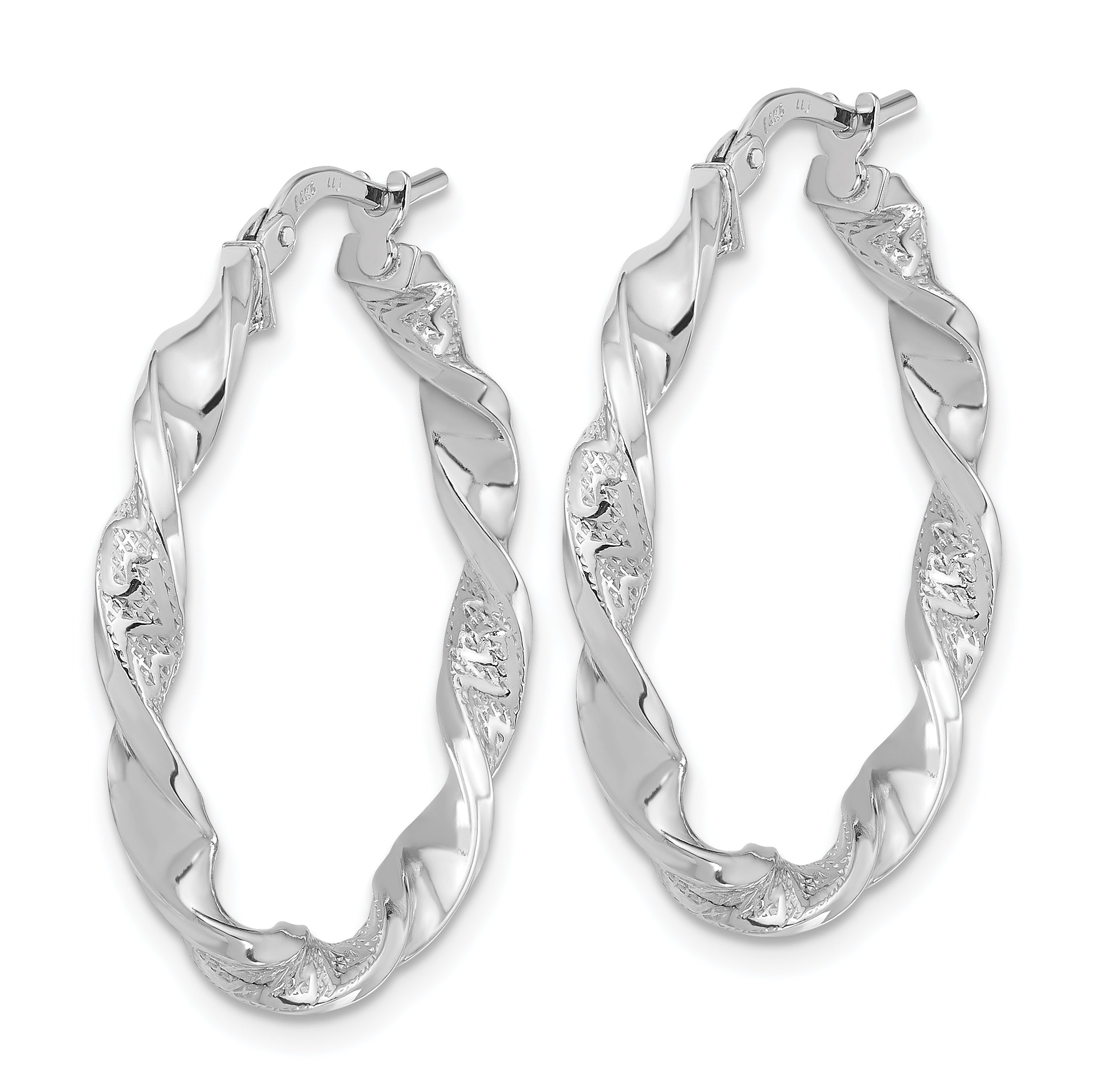 14k White Gold Polished and Textured Twisted Hoop Earrings Secondary image