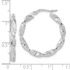 14k White Gold Polished and Textured Twisted Hoop Earrings