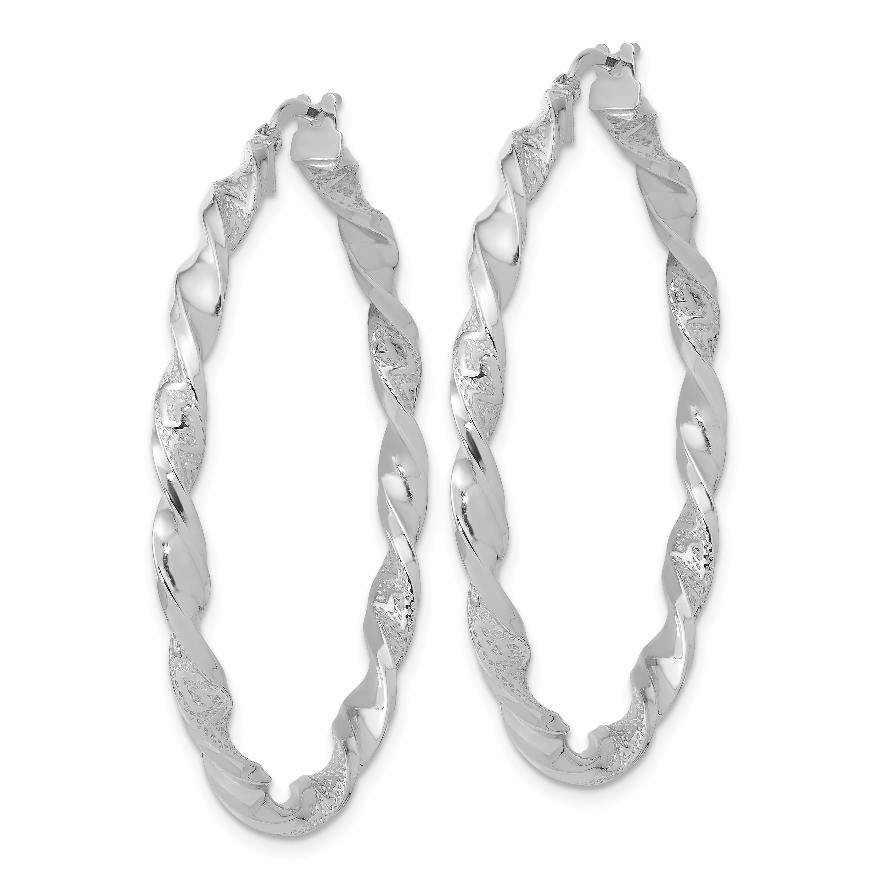 14k White Gold Polished and Textured Twisted Hoop Earrings Secondary image