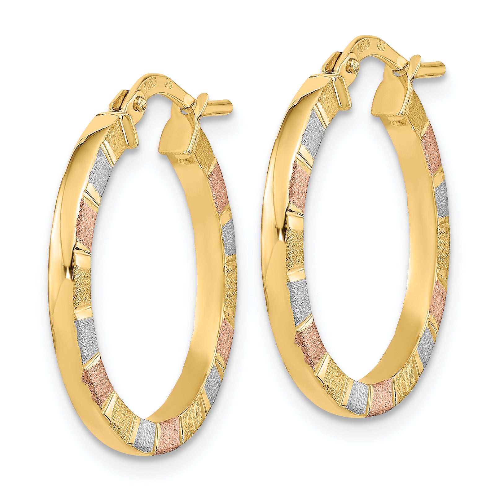 14k w/White & Rose Rhodium Polished & Satin Hoop Earrings Secondary image