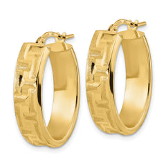 14k Polished Textured Oval Hoop Earrings