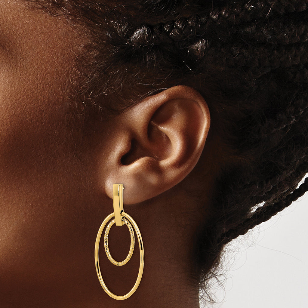 14k Polished Diamond Cut Post Dangle Earrings