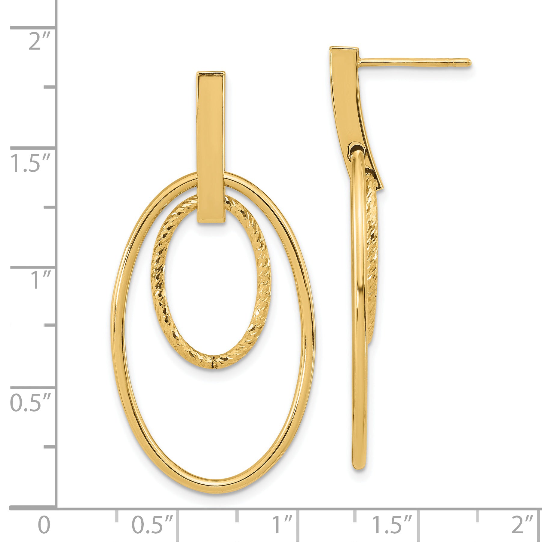 14k Polished Diamond Cut Post Dangle Earrings