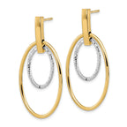 Oval Stud Dangle Earrings in 14K Two-Tone Gold, 22mm Diamond-Cut - Sophia Jewelers