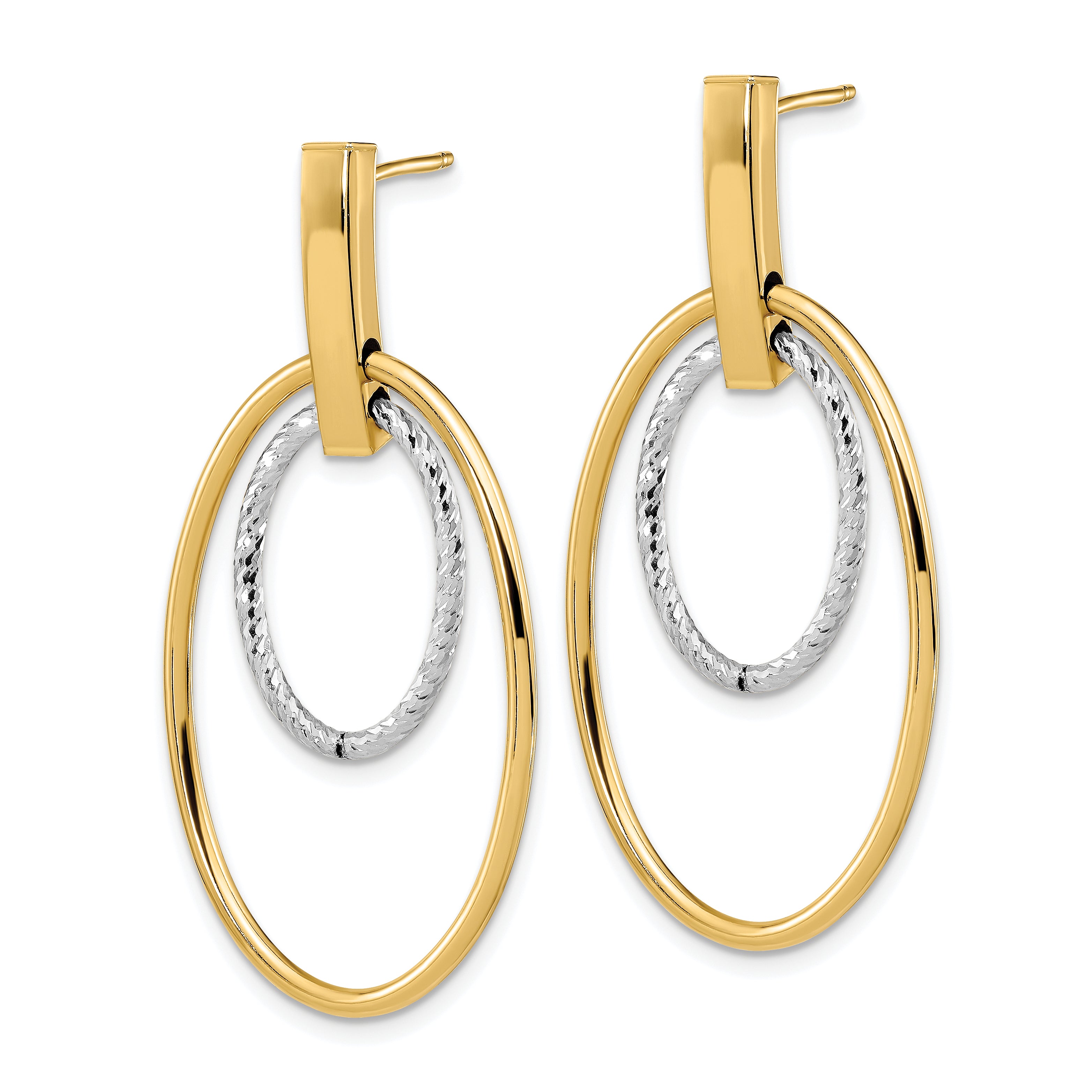 14k Two-tone Polished Diamond Cut Post Dangle Earrings