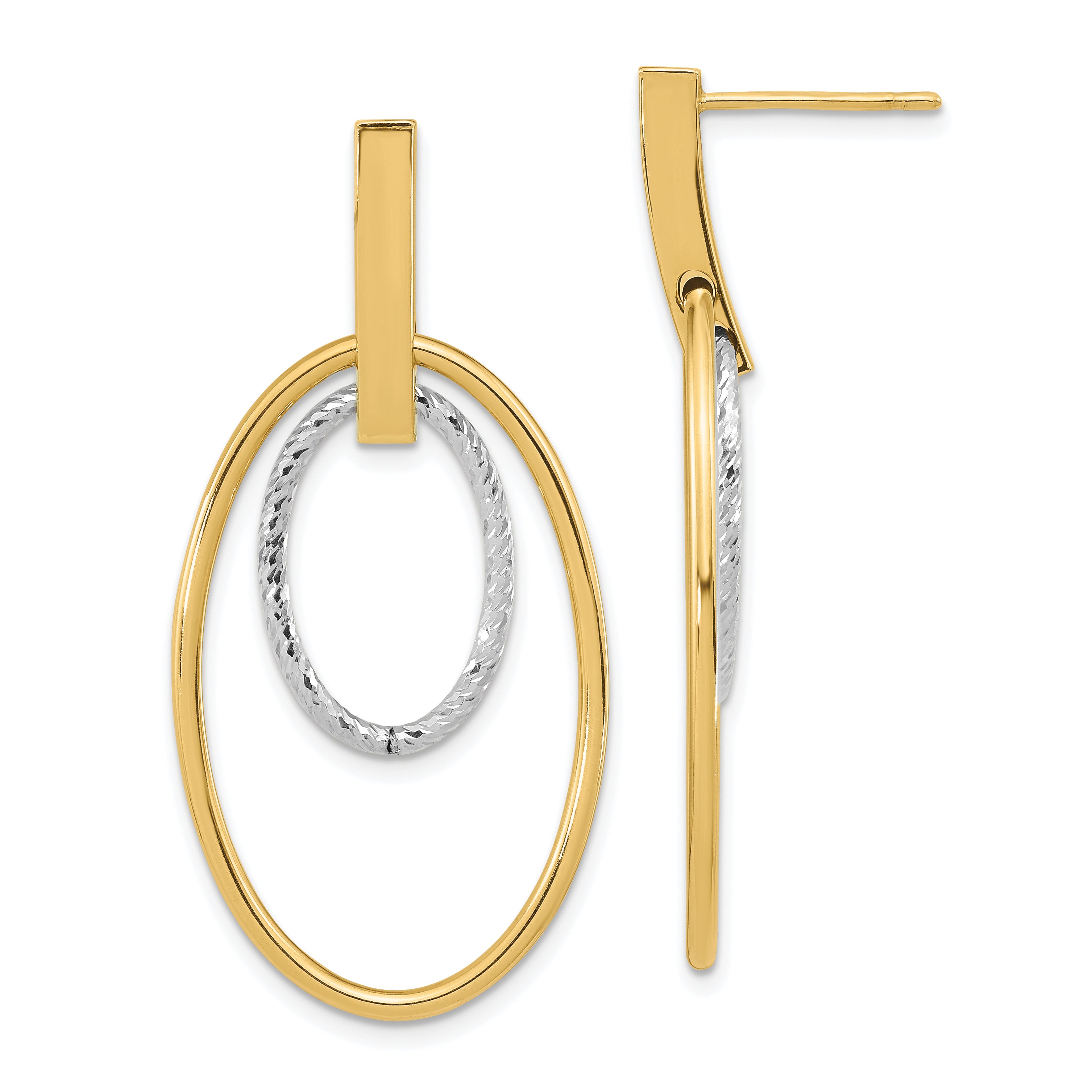 14k Two-tone Polished Diamond Cut Post Dangle Earrings Main image