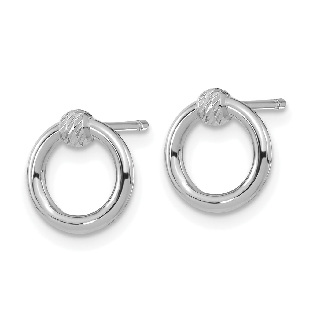 14k White Gold Polished D/C Circle Post Earrings