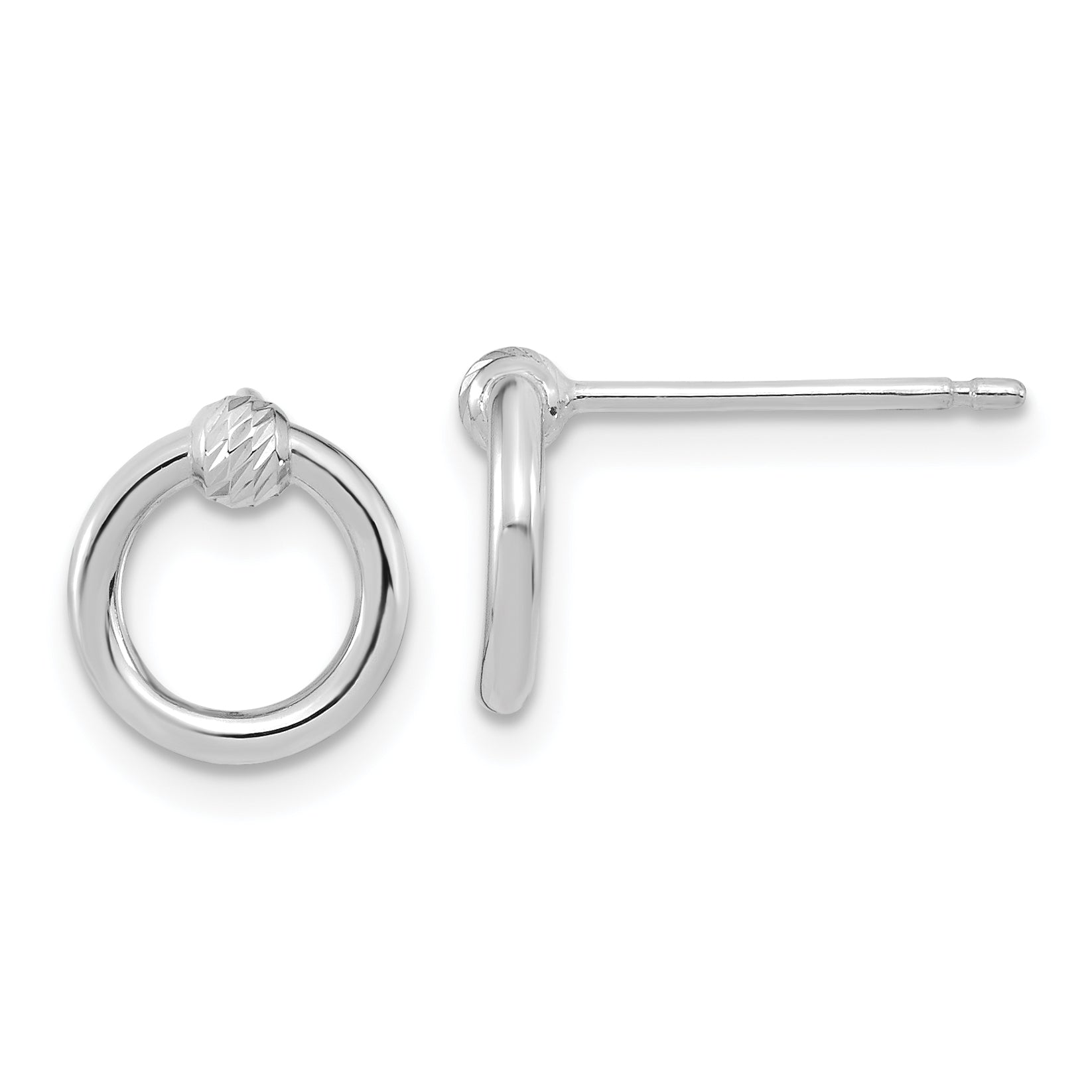 14k White Gold Polished D/C Circle Post Earrings Main image