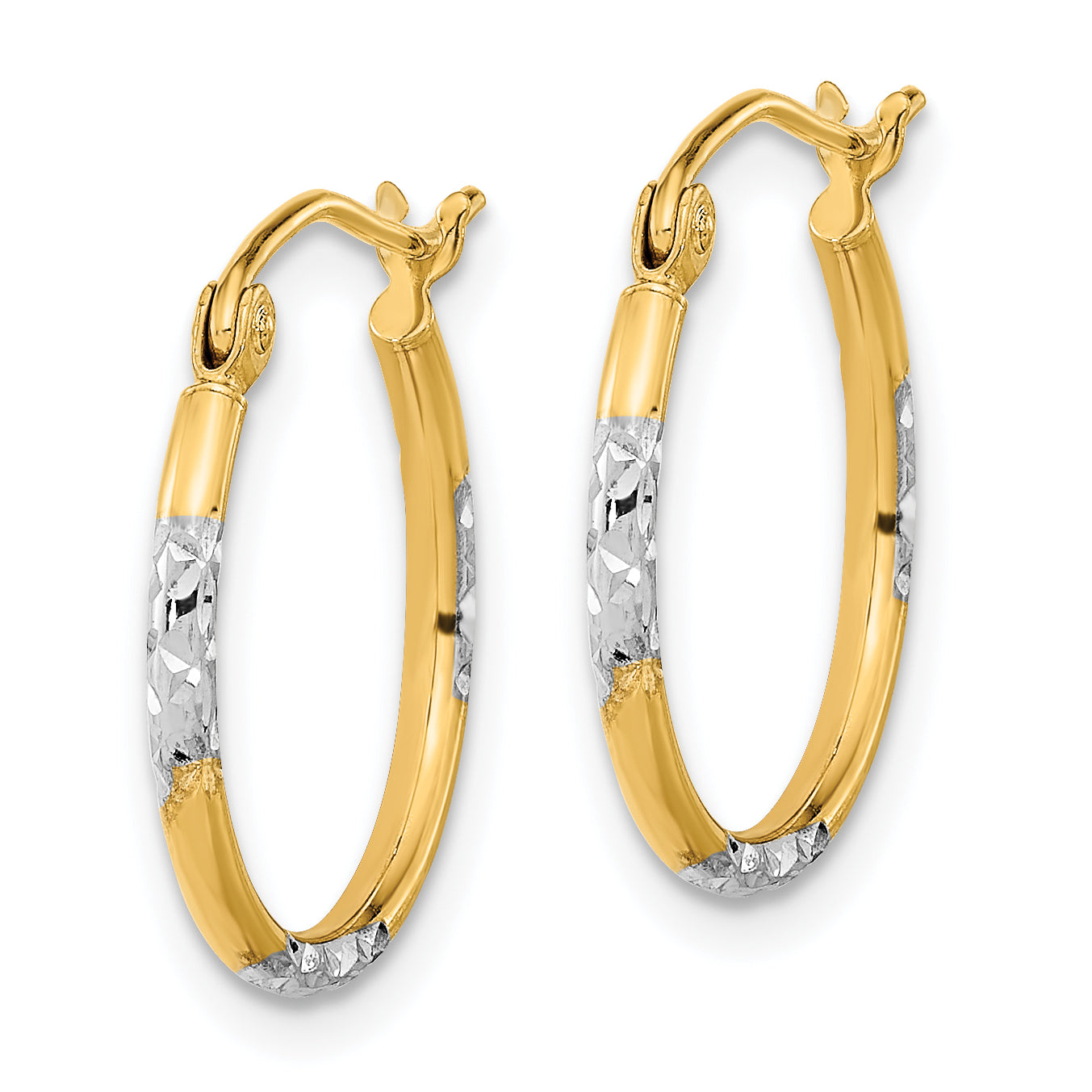 14K w/ White Rhodium Diamond Cut Hoop Earrings Secondary image