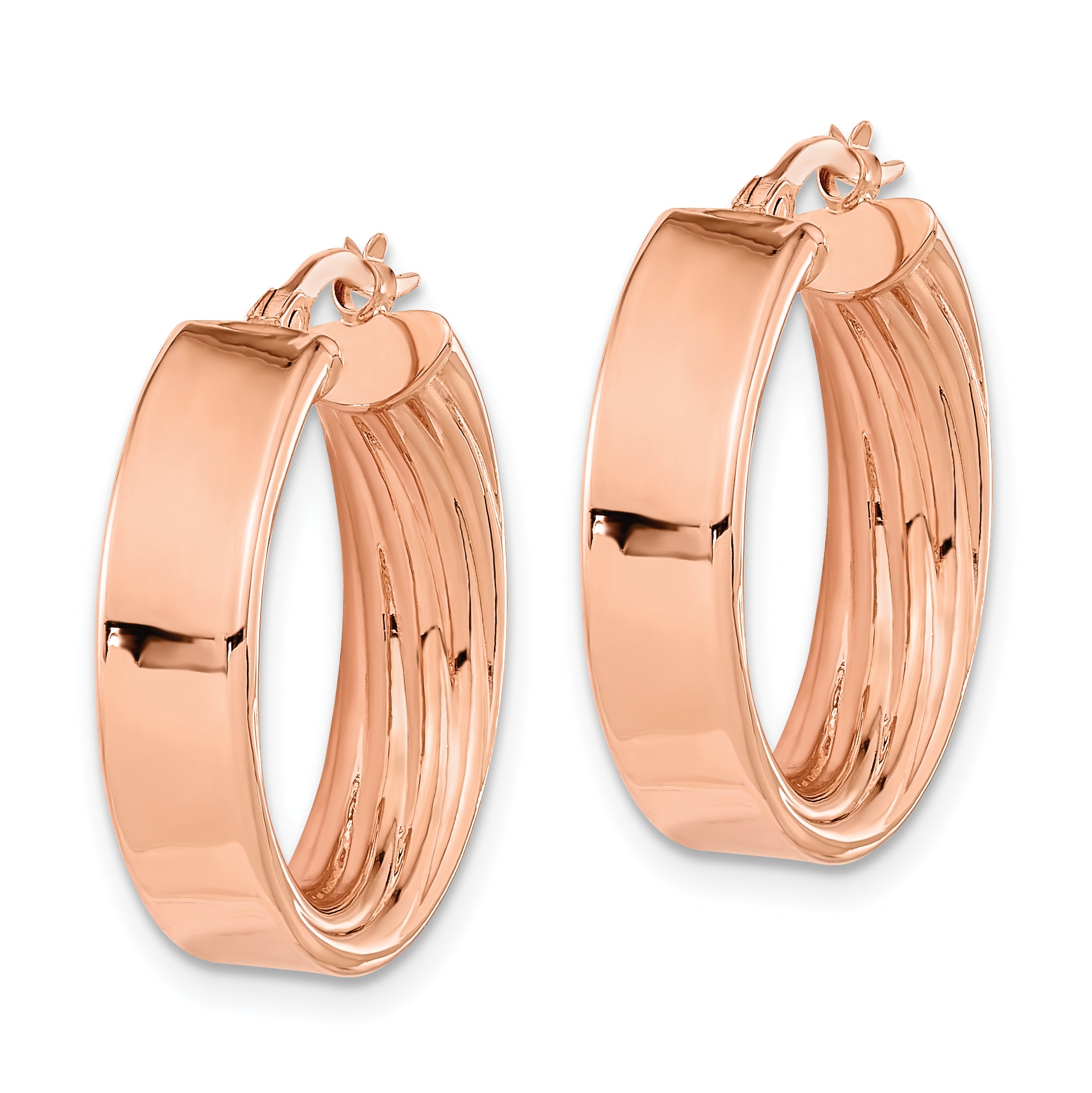 14K Rose Polished and Textured Inside Hoop Earrings Secondary image