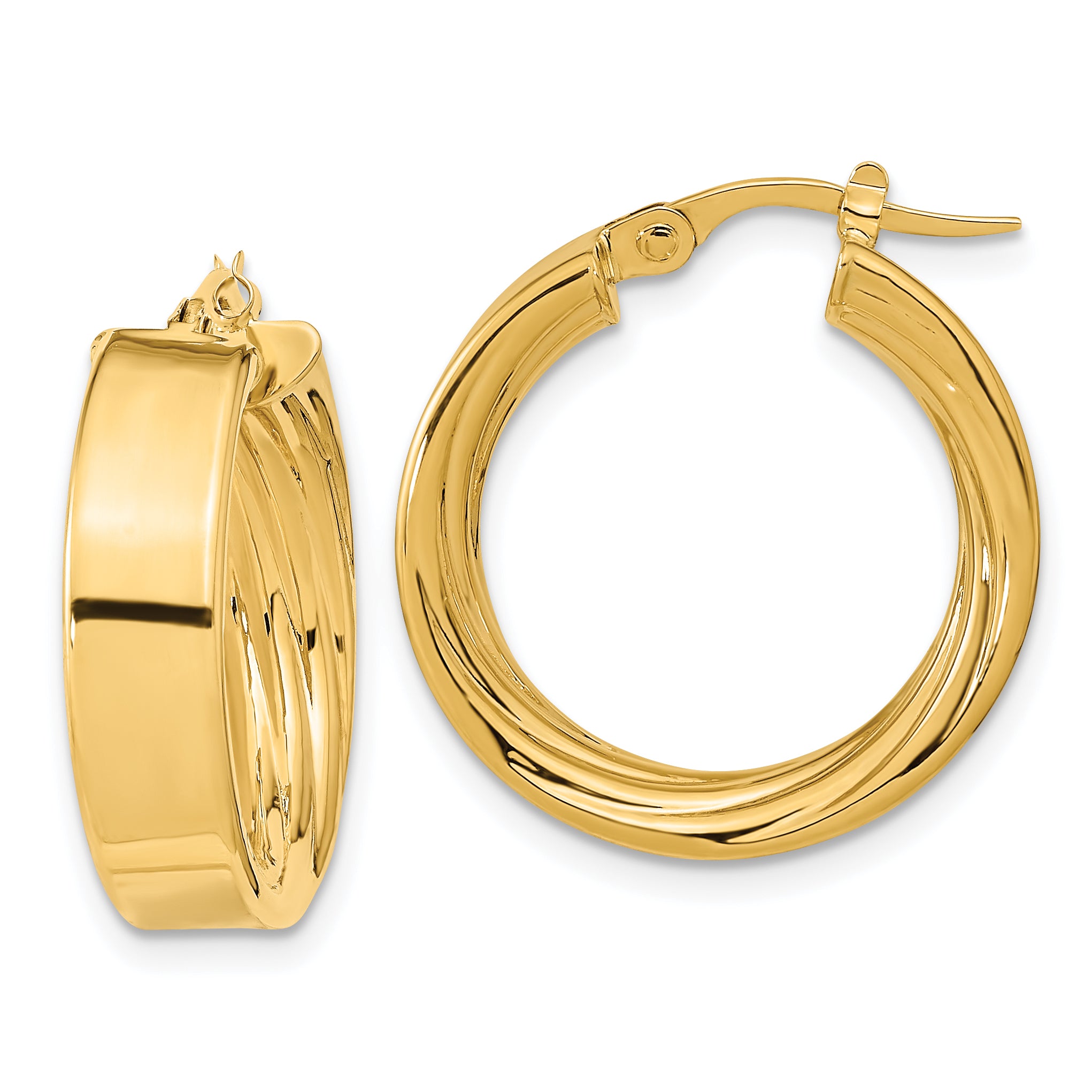 14K Polished and Textured Inside Hoop Earrings Main image