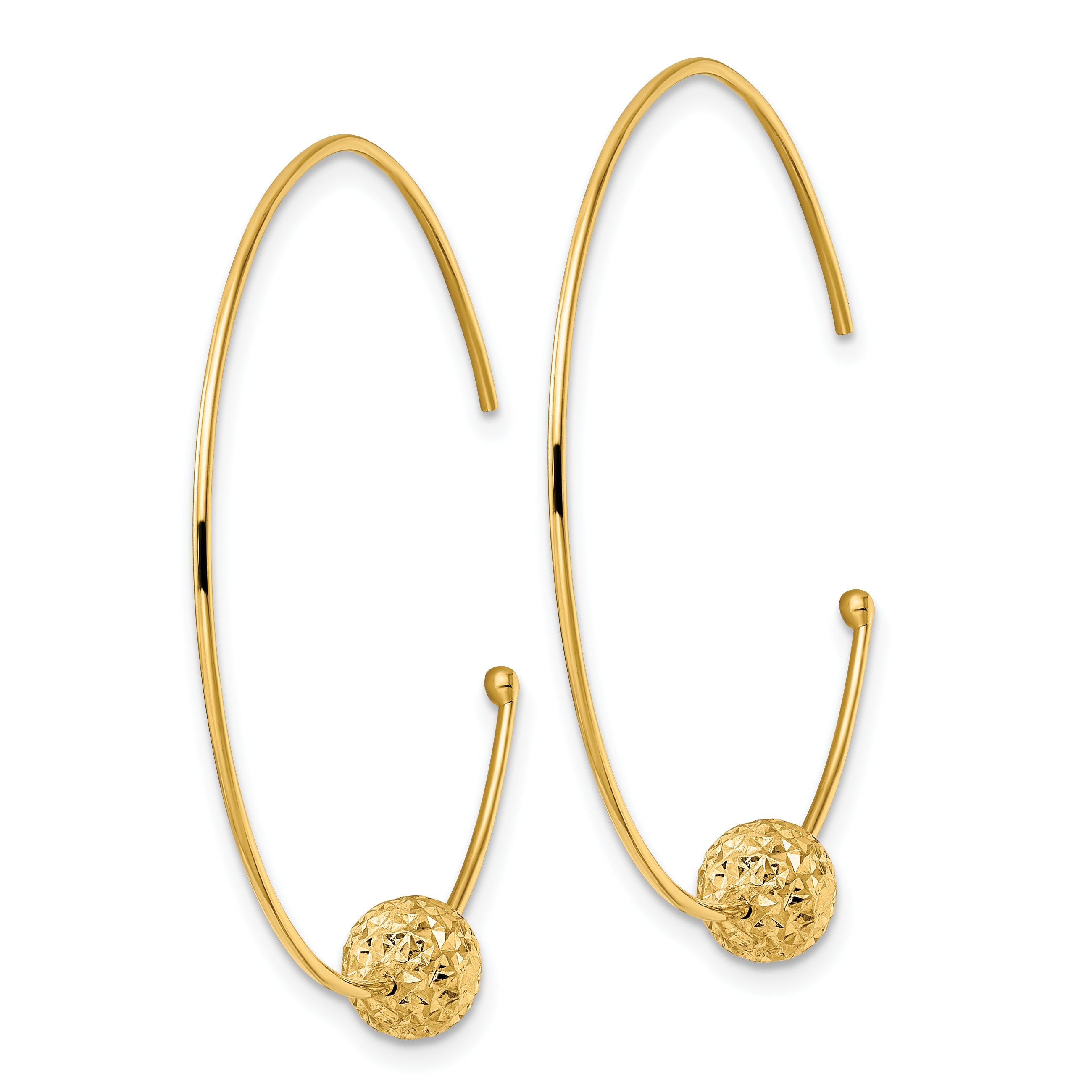14K Wire Hoops Diamond-cut Bead Earrings Secondary image