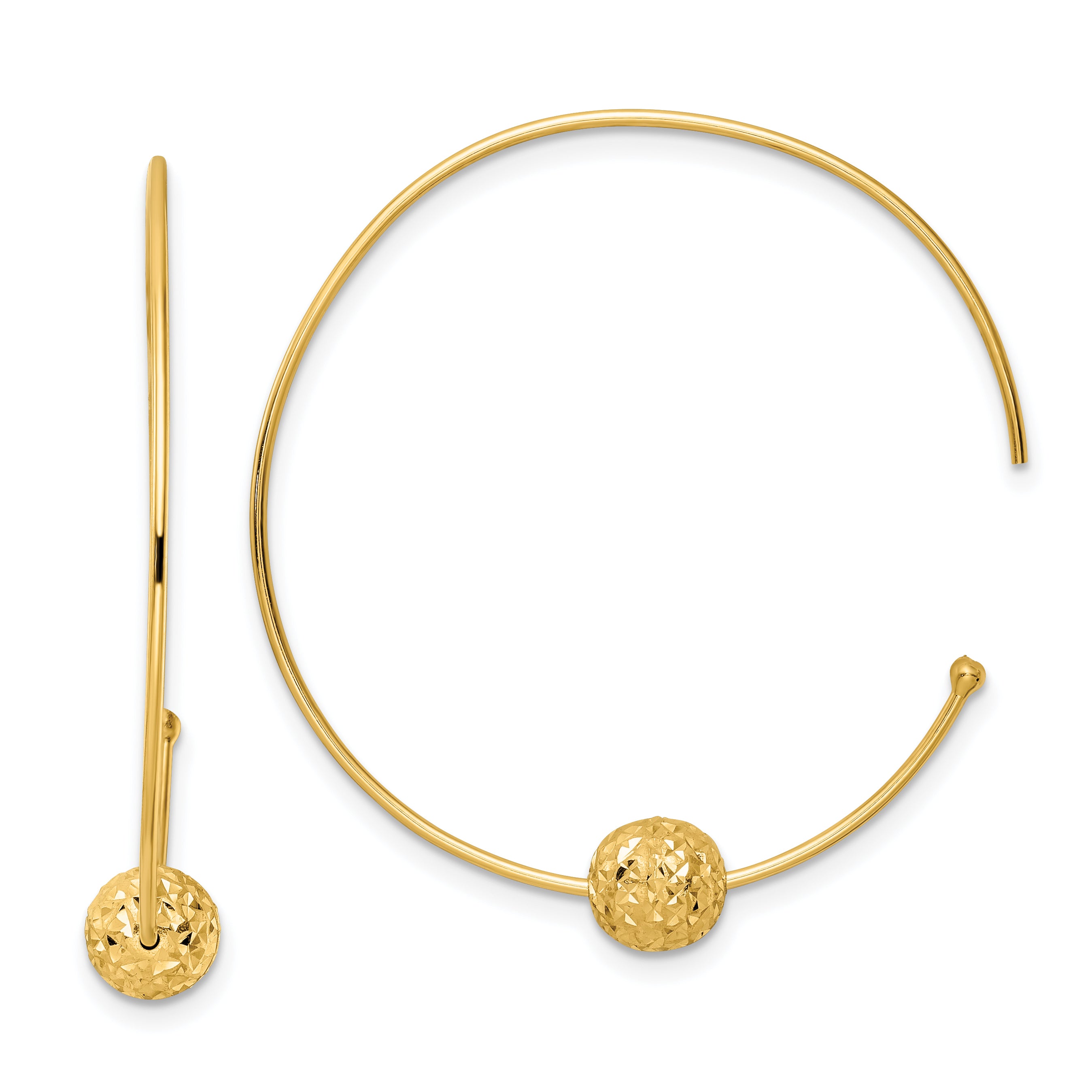 14K Wire Hoops Diamond-cut Bead Earrings Main image