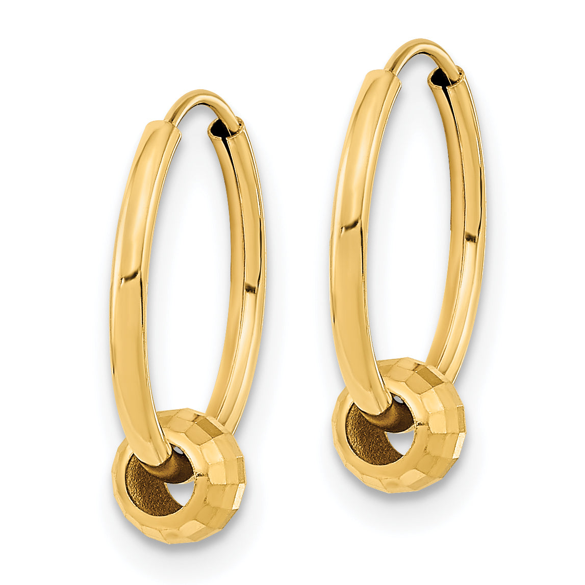 14K Polished with Diamond Cut Ball Hoop Earrings Secondary image