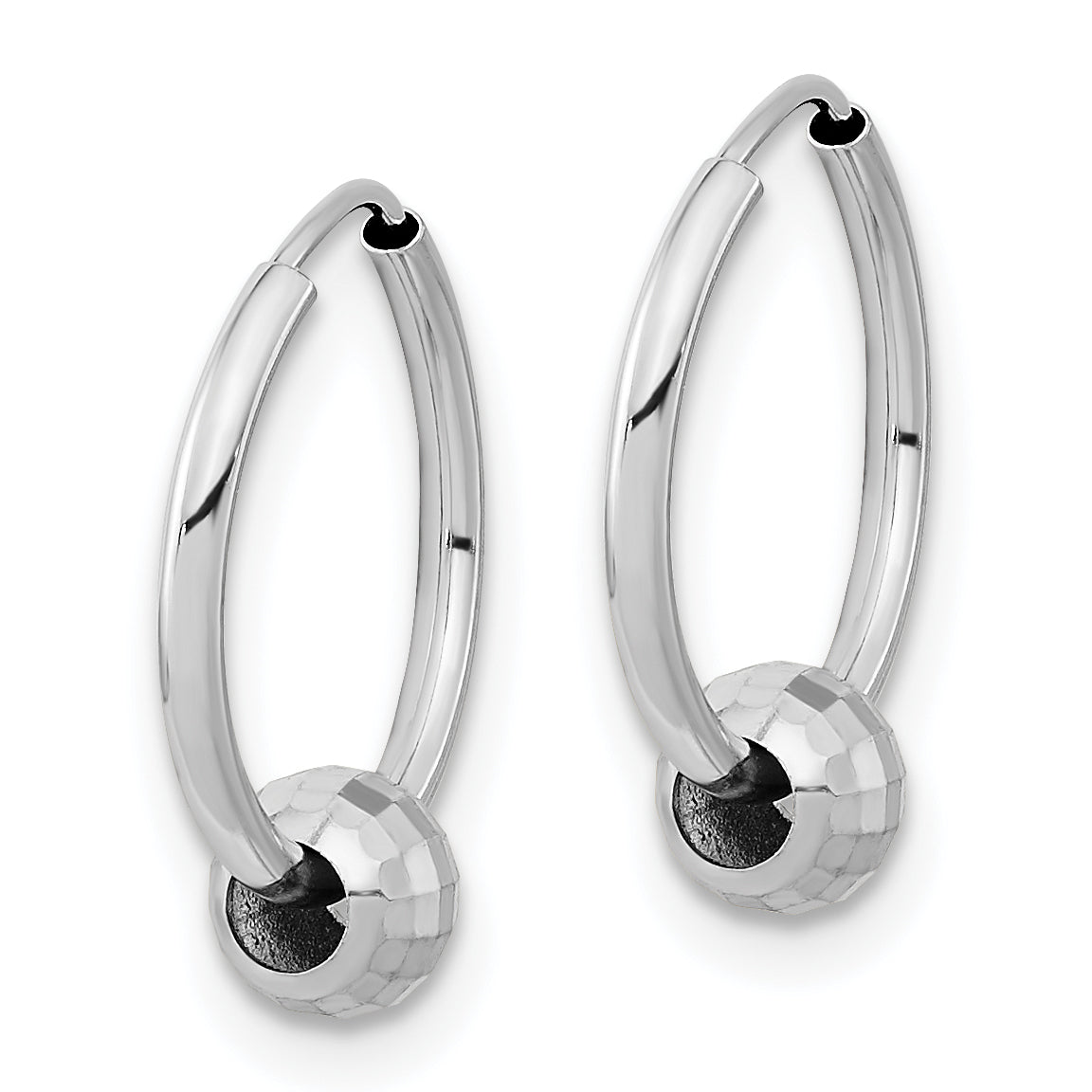 14K White Gold Polished Hoop with a Diamond Cut Ball Earrings Secondary image