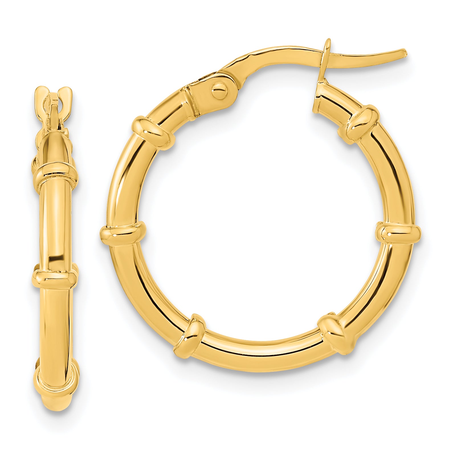 14K Polished and Fancy Hoop Earrings Main image