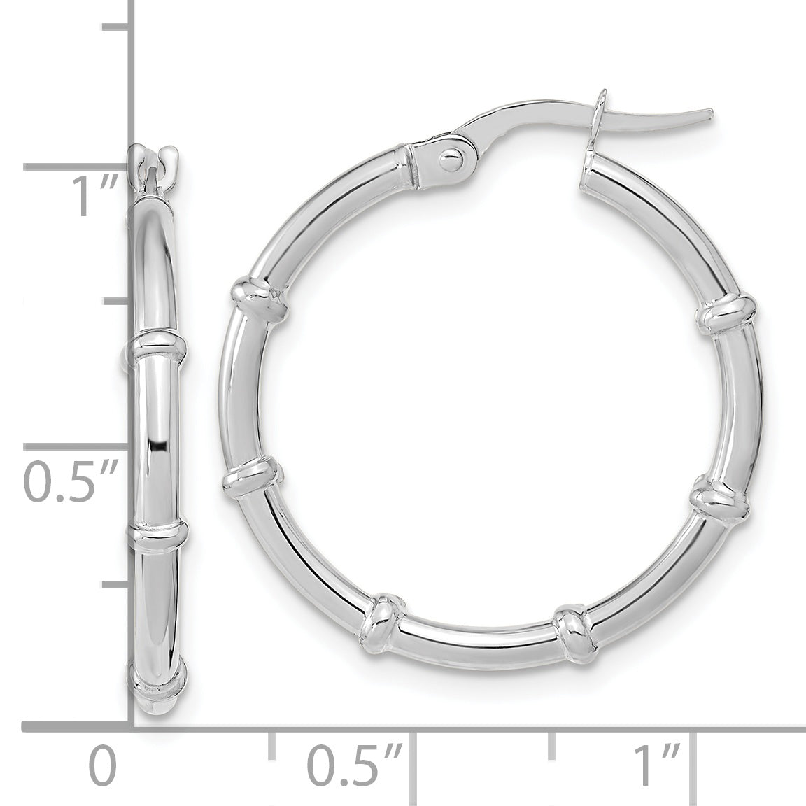 14K White Polished and Fancy Hoop Earrings
