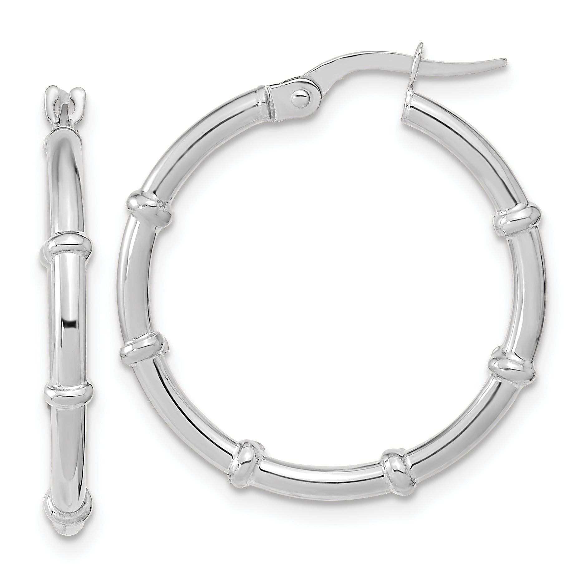 14K White Polished and Fancy Hoop Earrings Main image