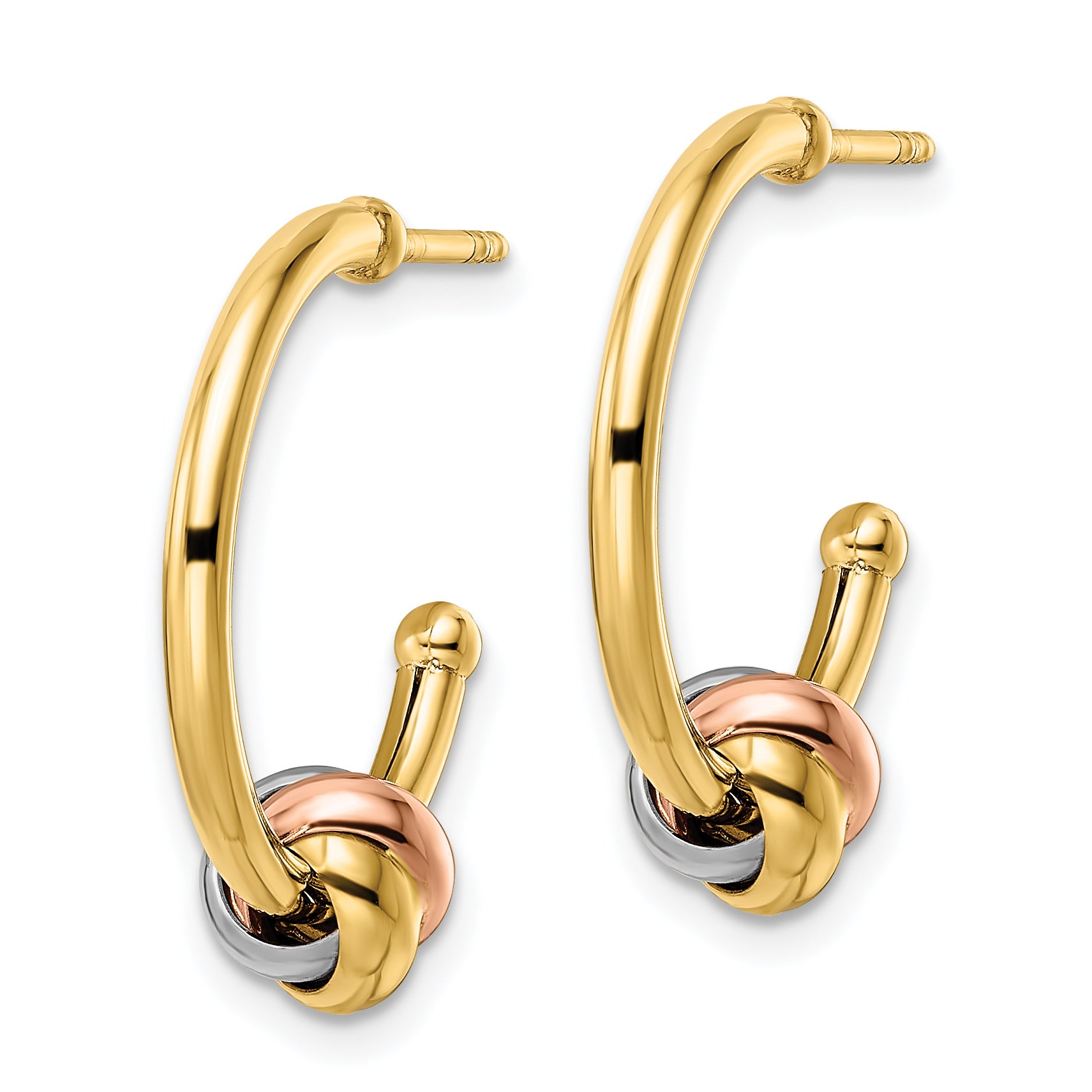 14k White and Rose Gold with Yellow Rhodium Knot J-Hoop Earrings Secondary image
