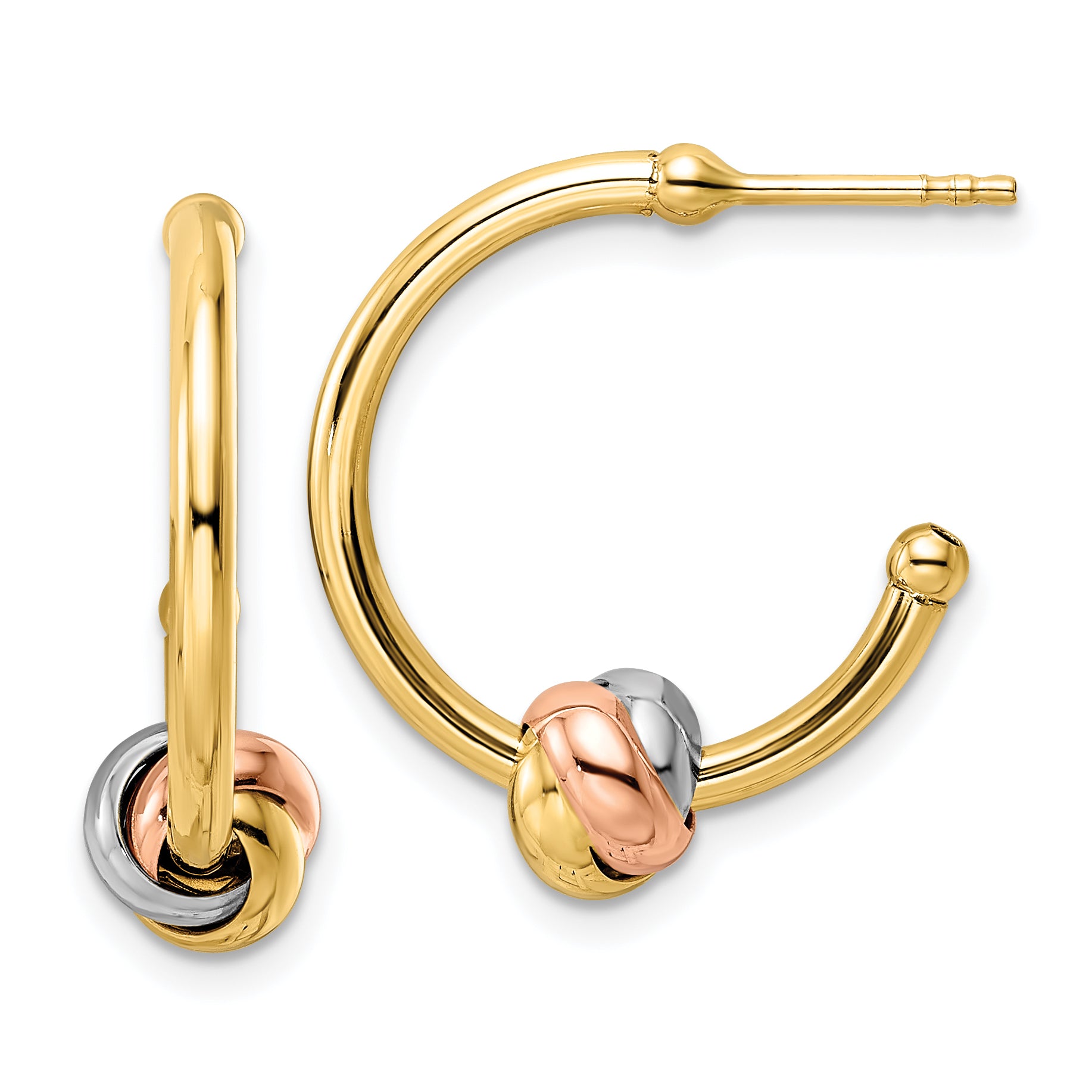 14k White and Rose Gold with Yellow Rhodium Knot J-Hoop Earrings Main image
