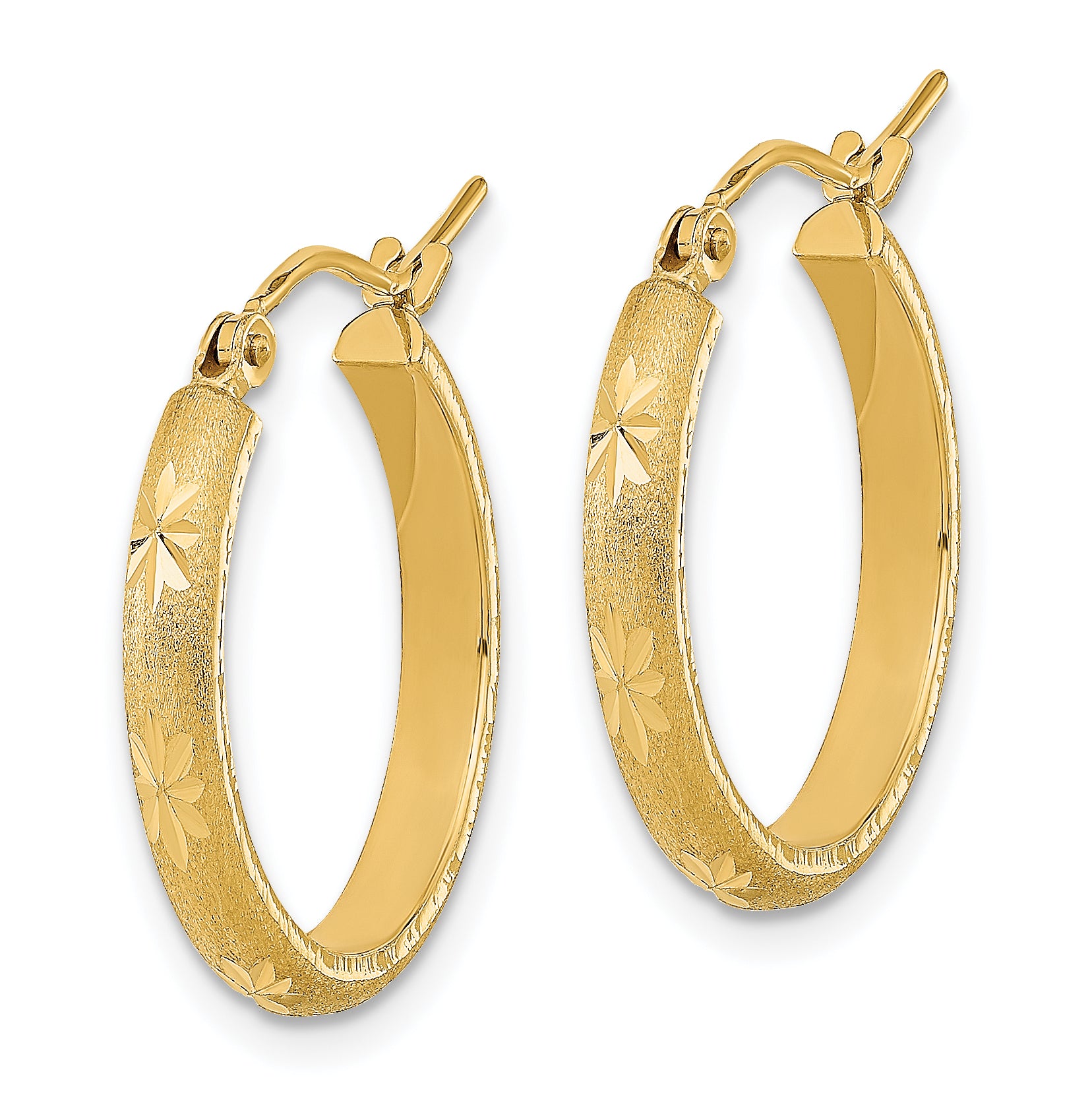 14K Polished and Satin Diamond-cut Hoop Earrings Secondary image