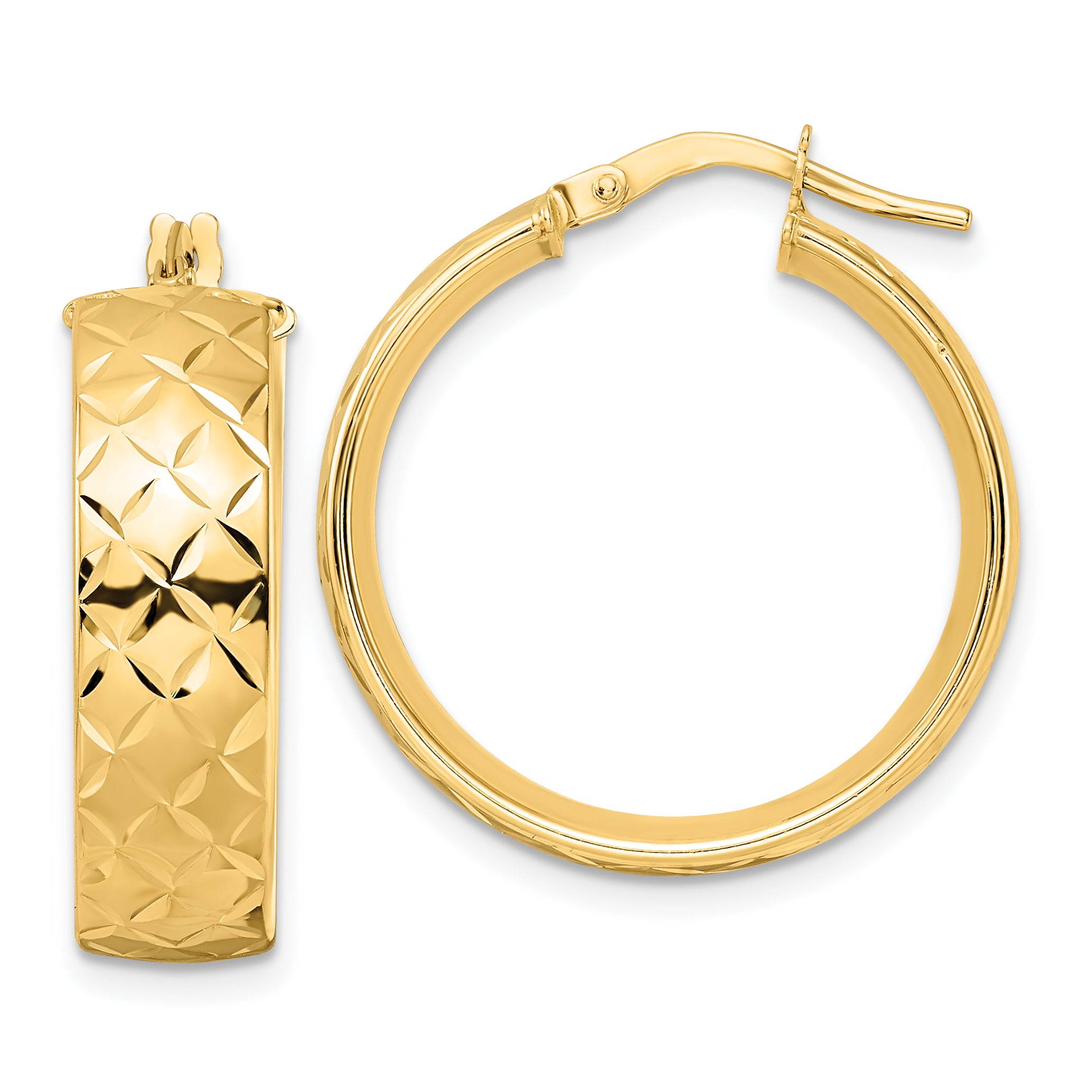 14K Polished Textured Hoop Earrings Main image