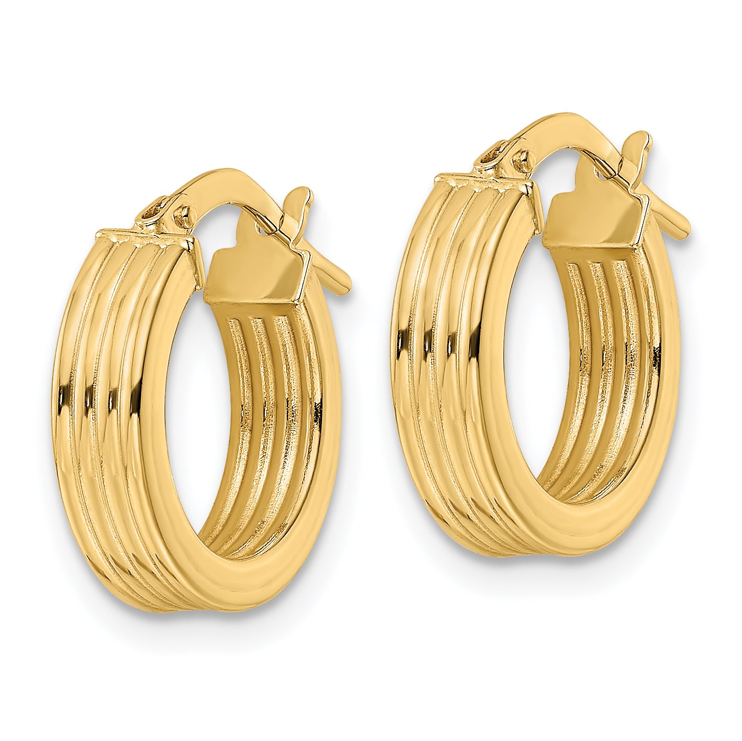 14K Polished Textured  Hoop Earrings Secondary image